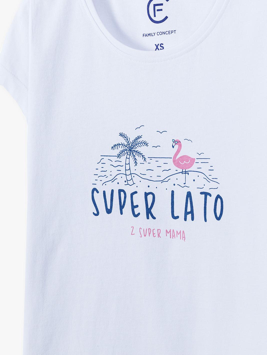 Bawełniany t-shirt damski z nadrukiem - SUPER LATO Z SUPER MAMĄ