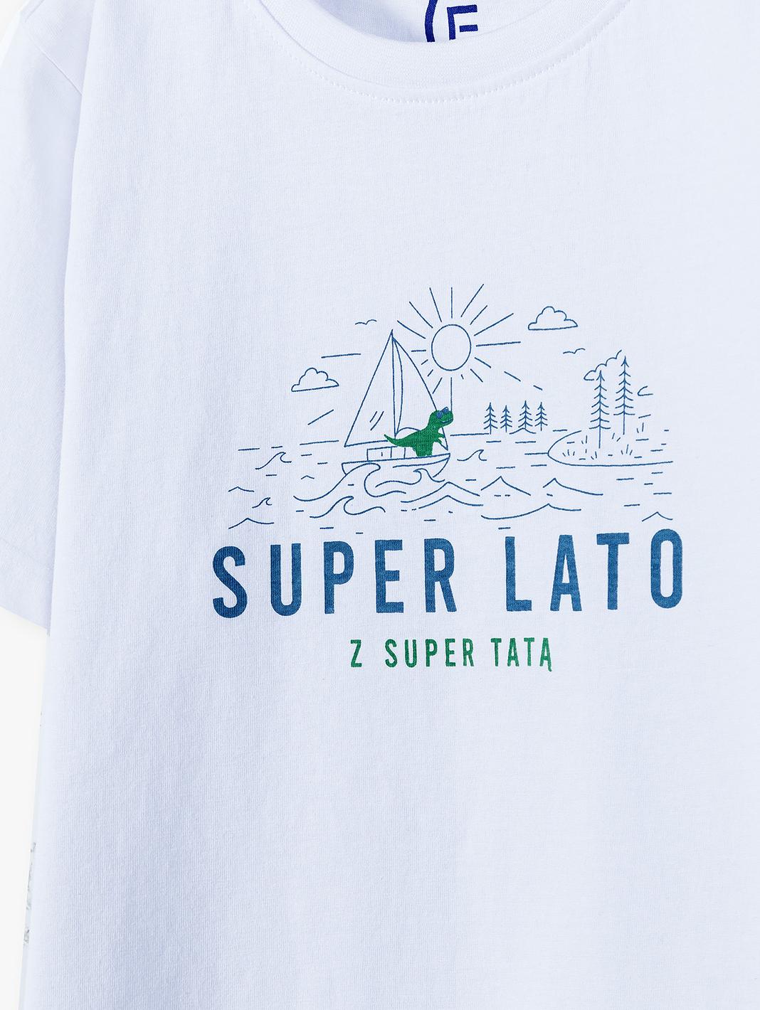 Bawełniany t-shirt męski z nadrukiem - SUPER LATO Z SUPER TATĄ