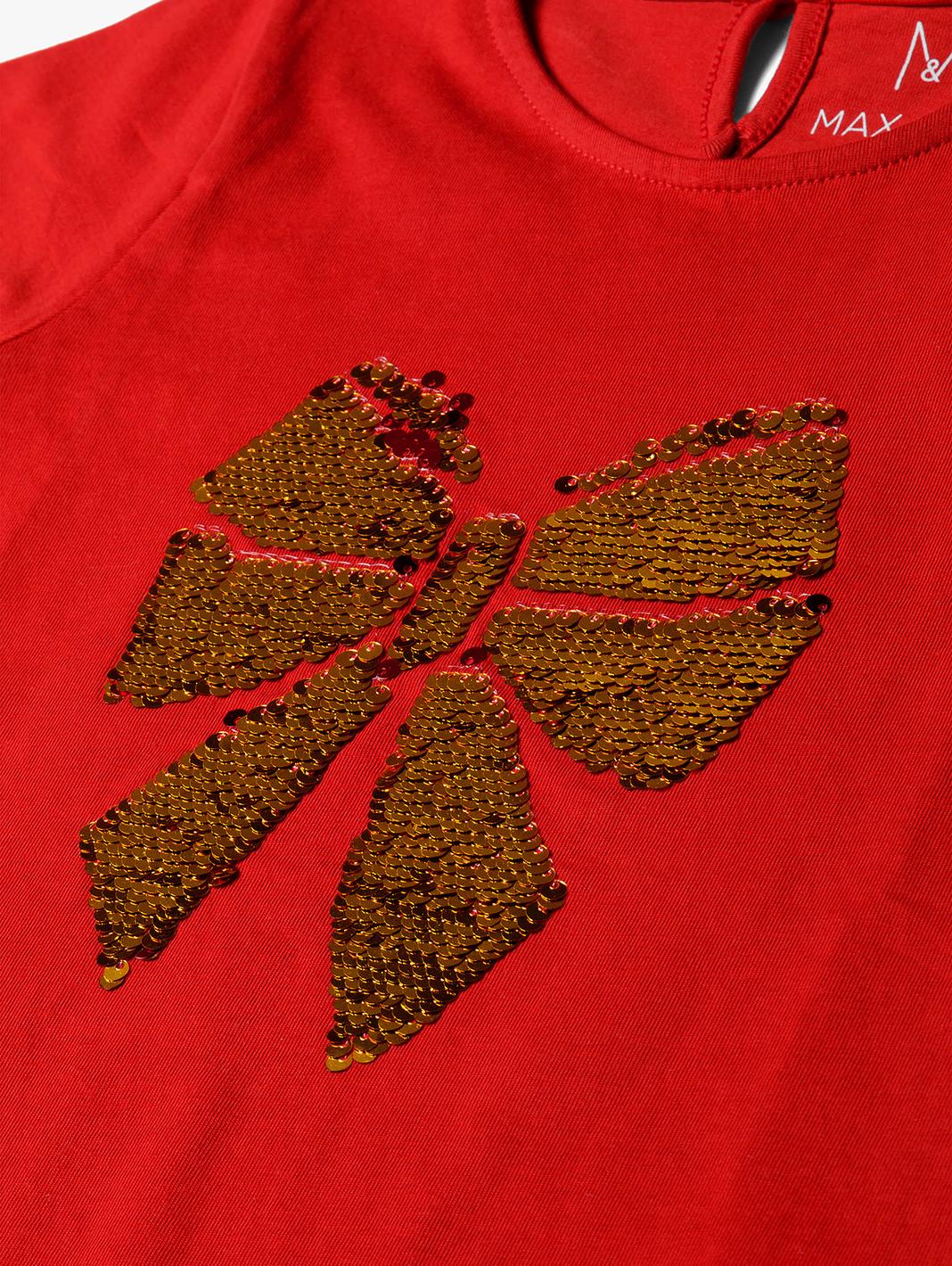 Bawełniana świąteczna koszulka dla dziewczynki z cekinową aplikacją