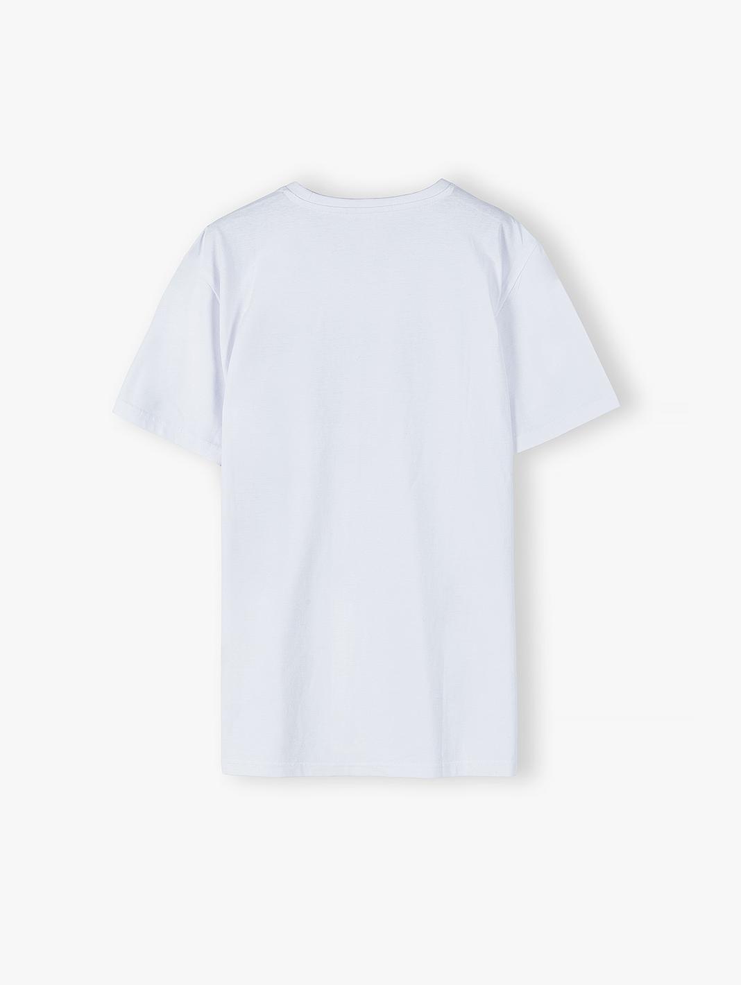 Bawełniany biały t-shirt męski - krótki rękaw Summer Paker- ubrania dla całej rodziny