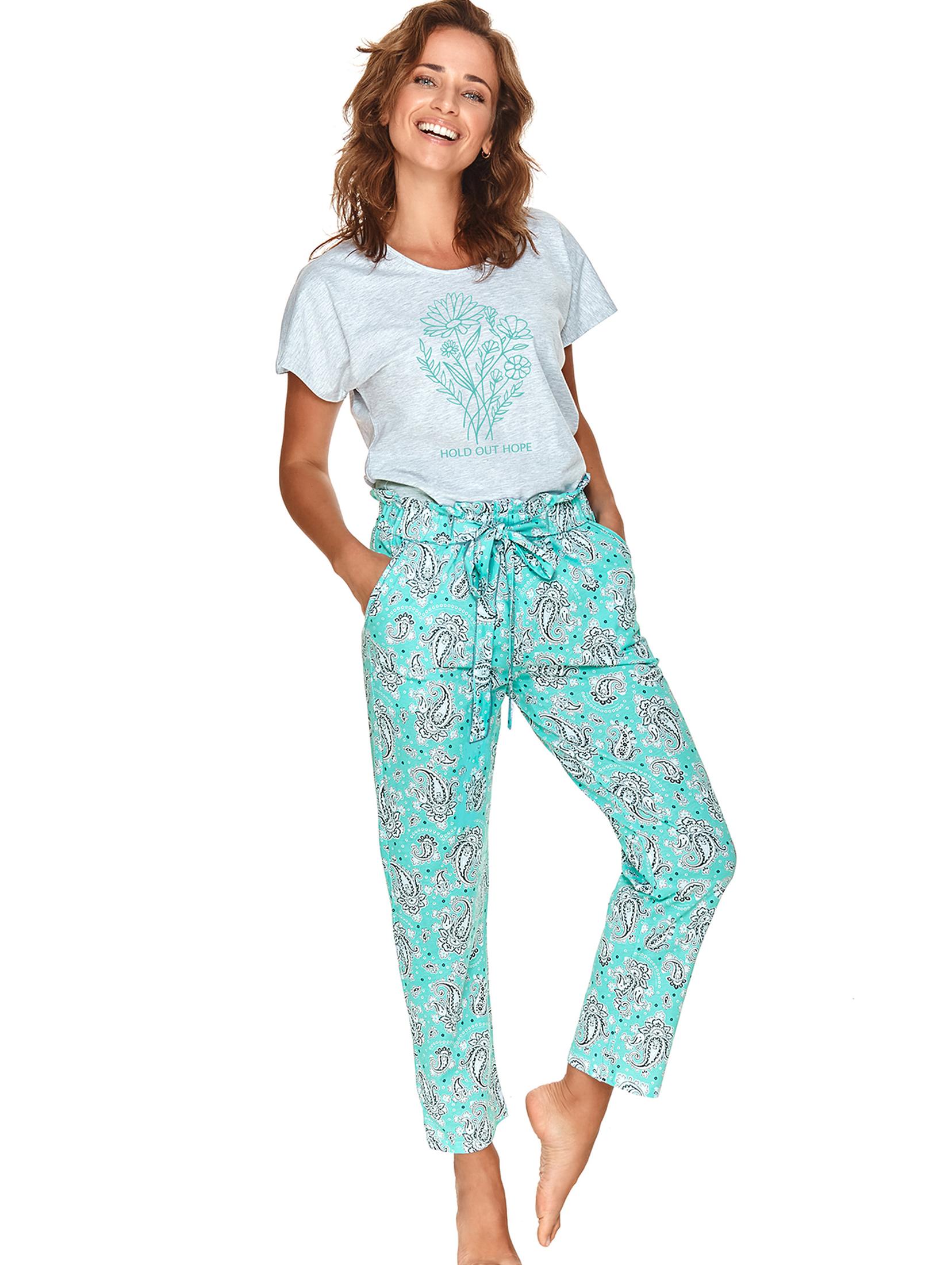 Dwuczęściowa piżama - T-shirt z miękkim nadrukiem i długie spodnie we wzory