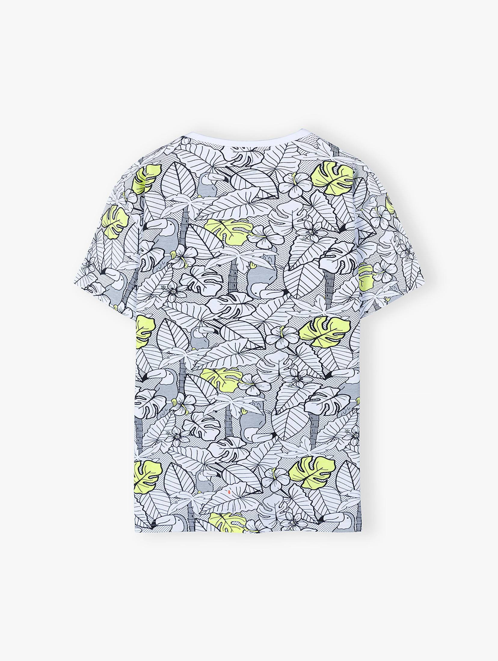 Bawełniany t-shirt męski w tropikalne wzory
