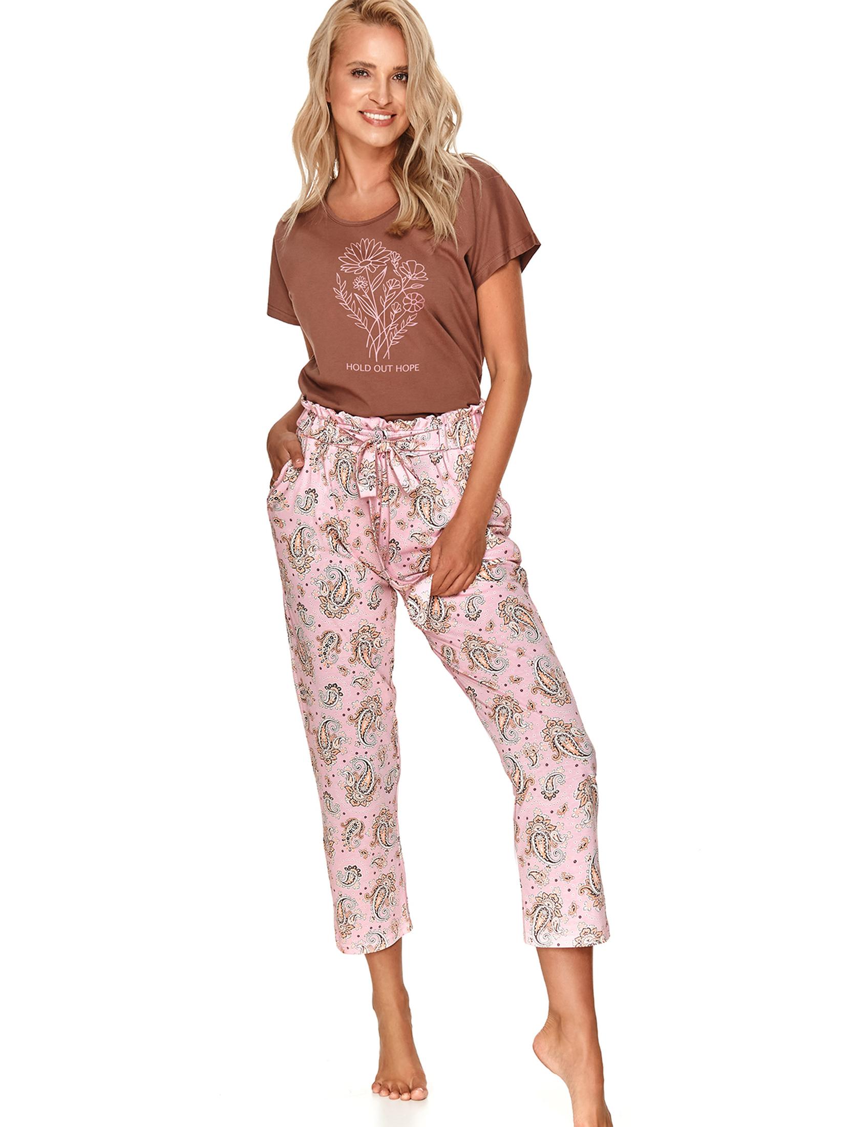 Dwuczęściowa piżama - T-shirt z miękkim nadrukiem i długie spodnie we wzory