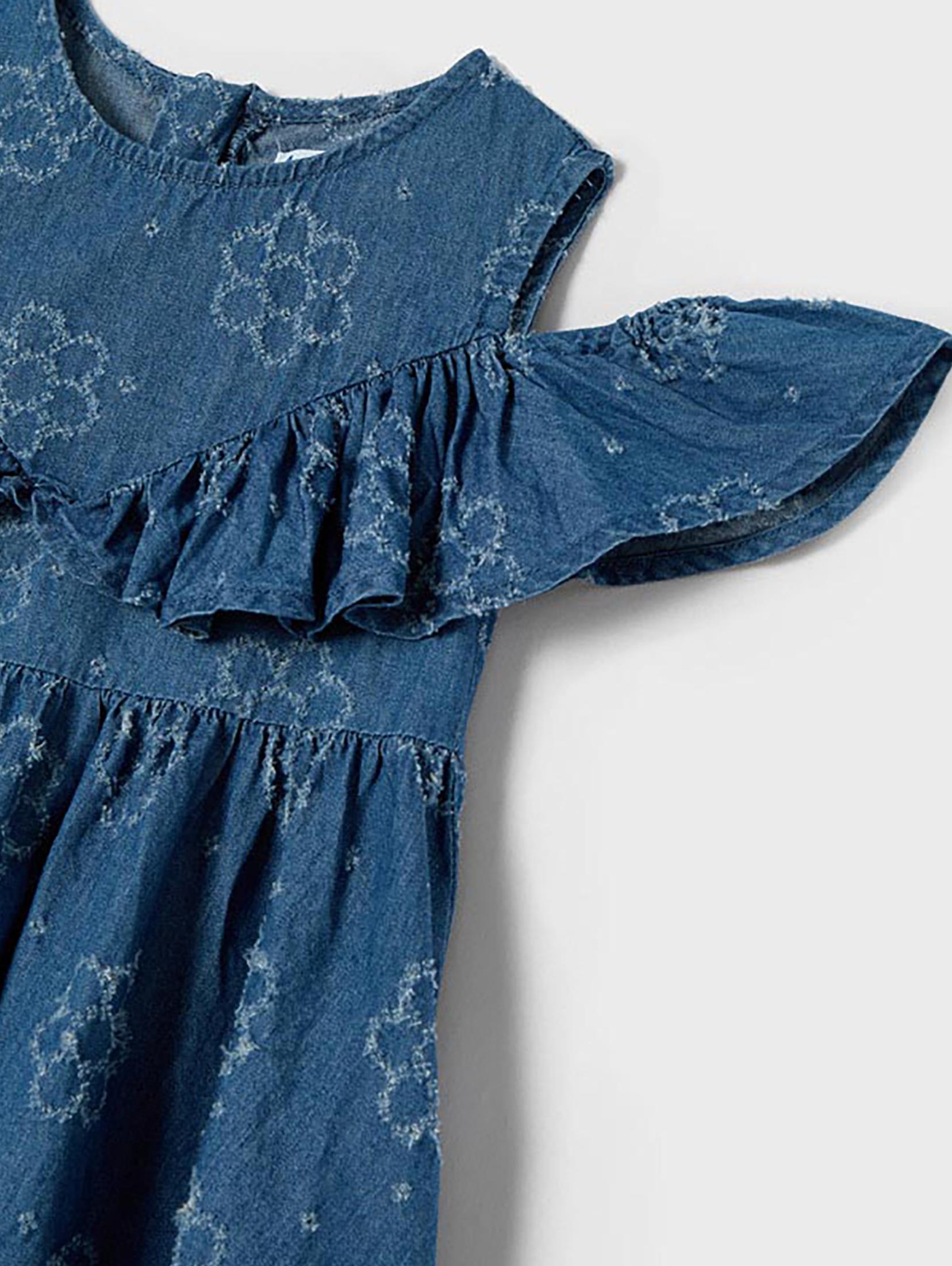 Sukienka z ozdobnymi rękawami - niebieska w kwiatki