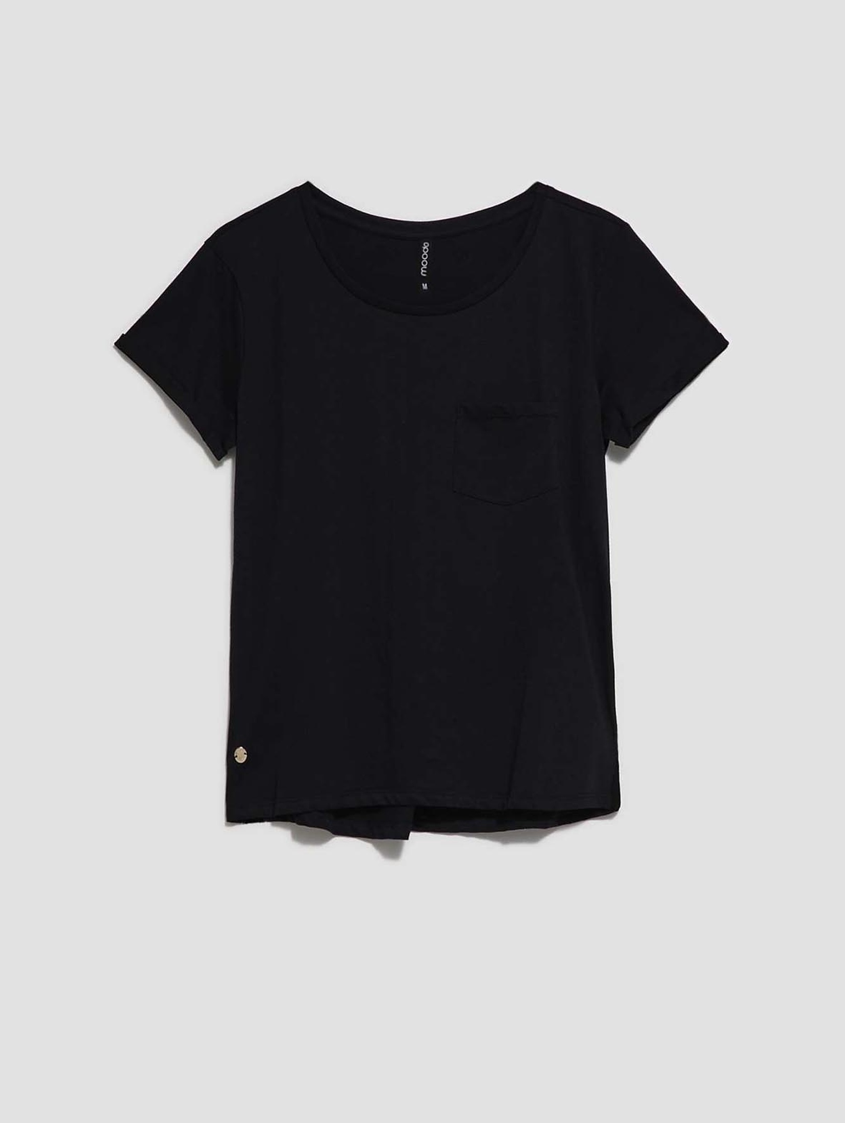 Bawełniany czarny t-shirt damski z kieszonką
