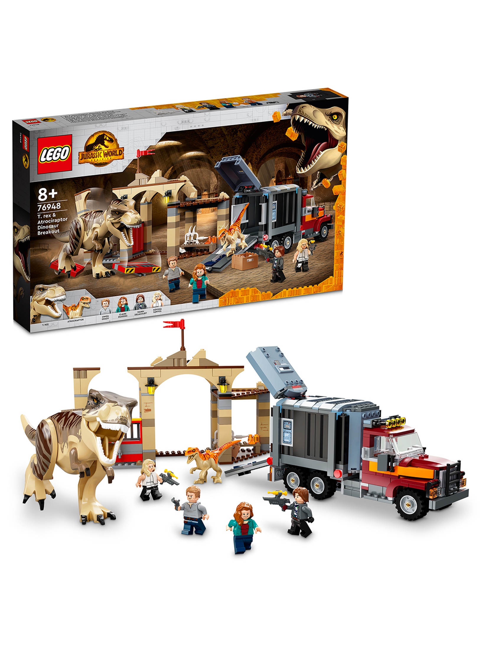 LEGO Jurassic World - Ucieczka tyranozaura i atrociraptora 76948 - 466 elementów, wiek 8+