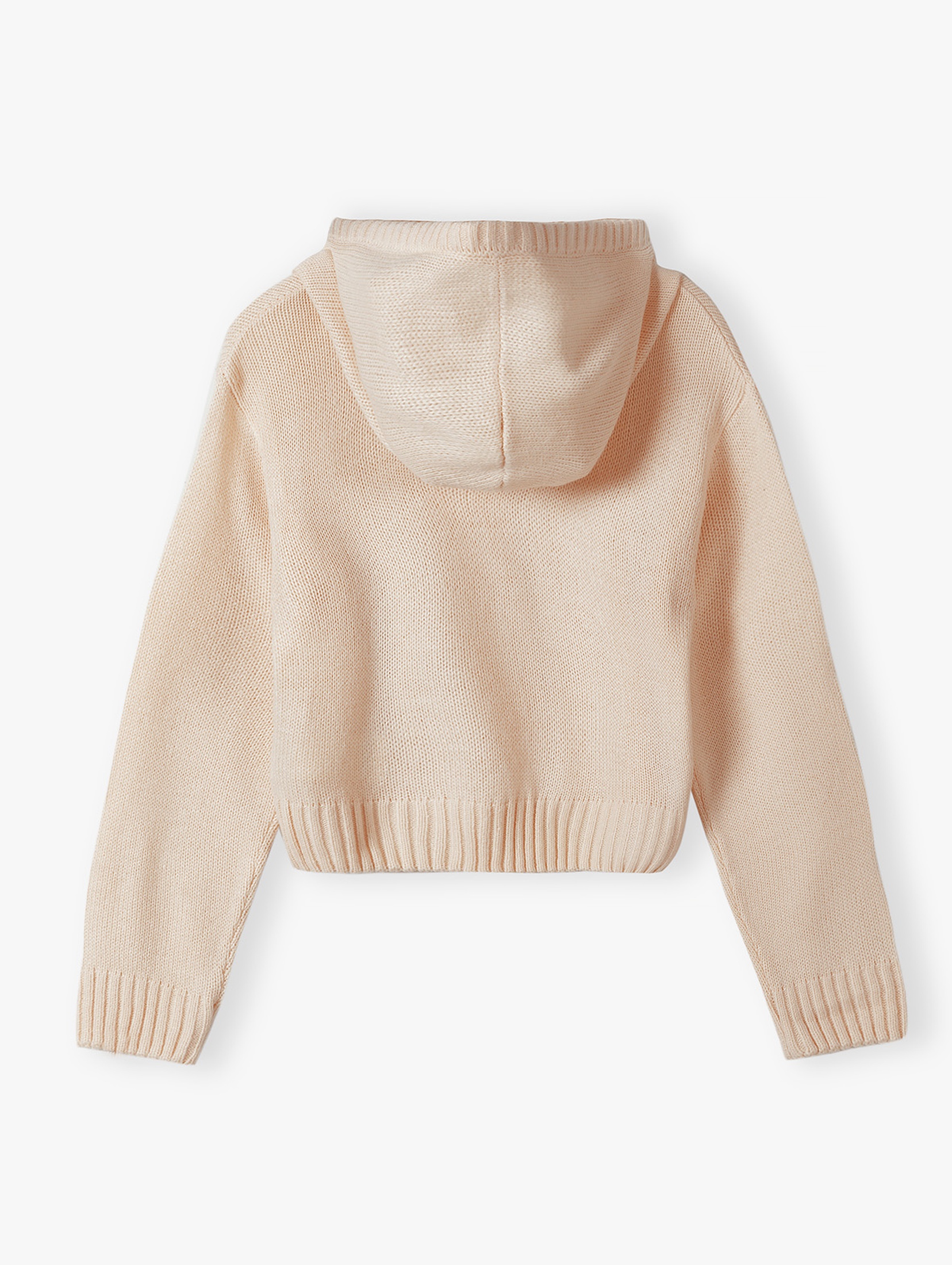 Sweter dziewczęcy z kapturem - ecru