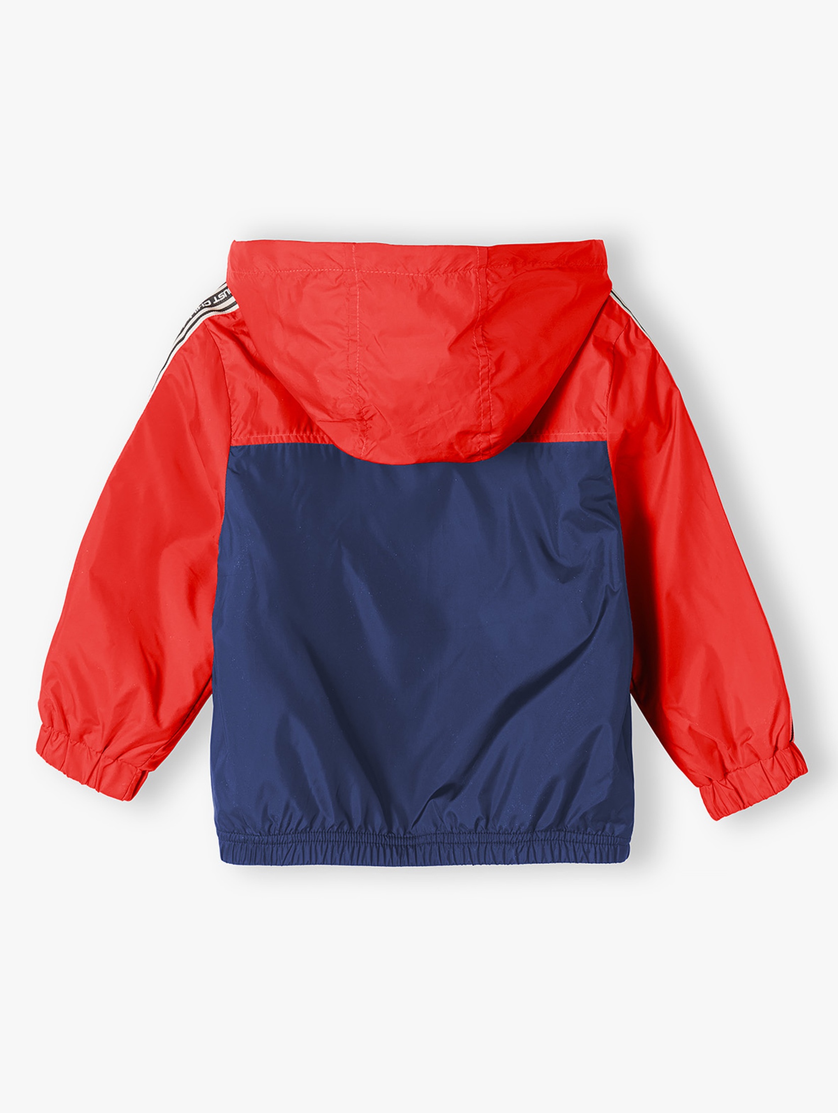 Czerwona kurtka typu wiatrówka dla niemowlaka z kapturem
