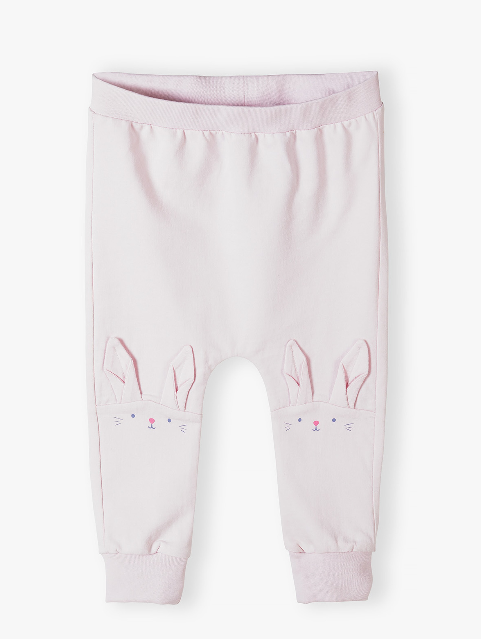 Różowe bawełniane spodnie niemowlęce z aplikacją 3D