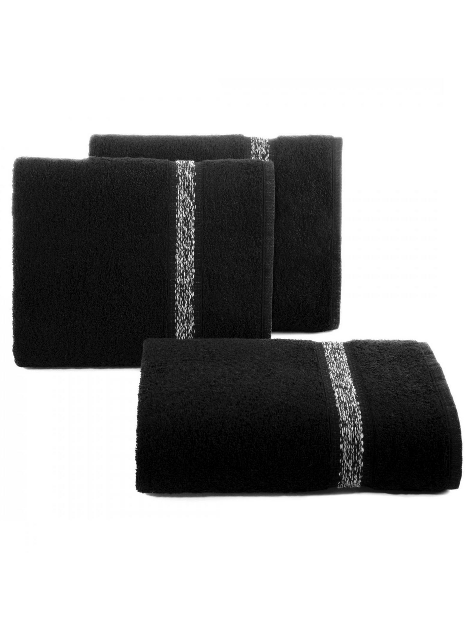 Czarny ręcznik 50x90 cm z ozdobnym pasem