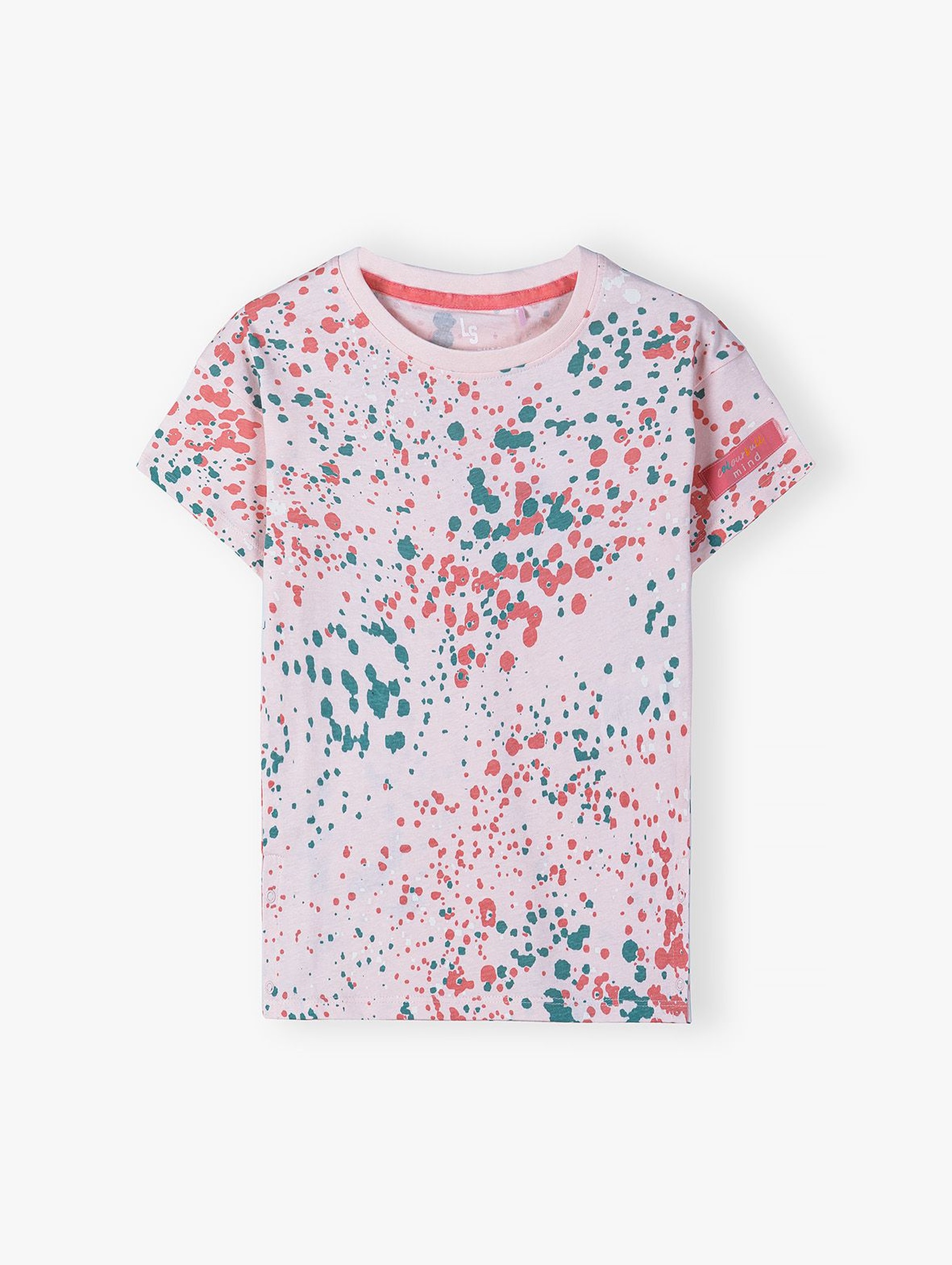 Bawełniany t-shirt z kolorowym nadrukiem - różowy
