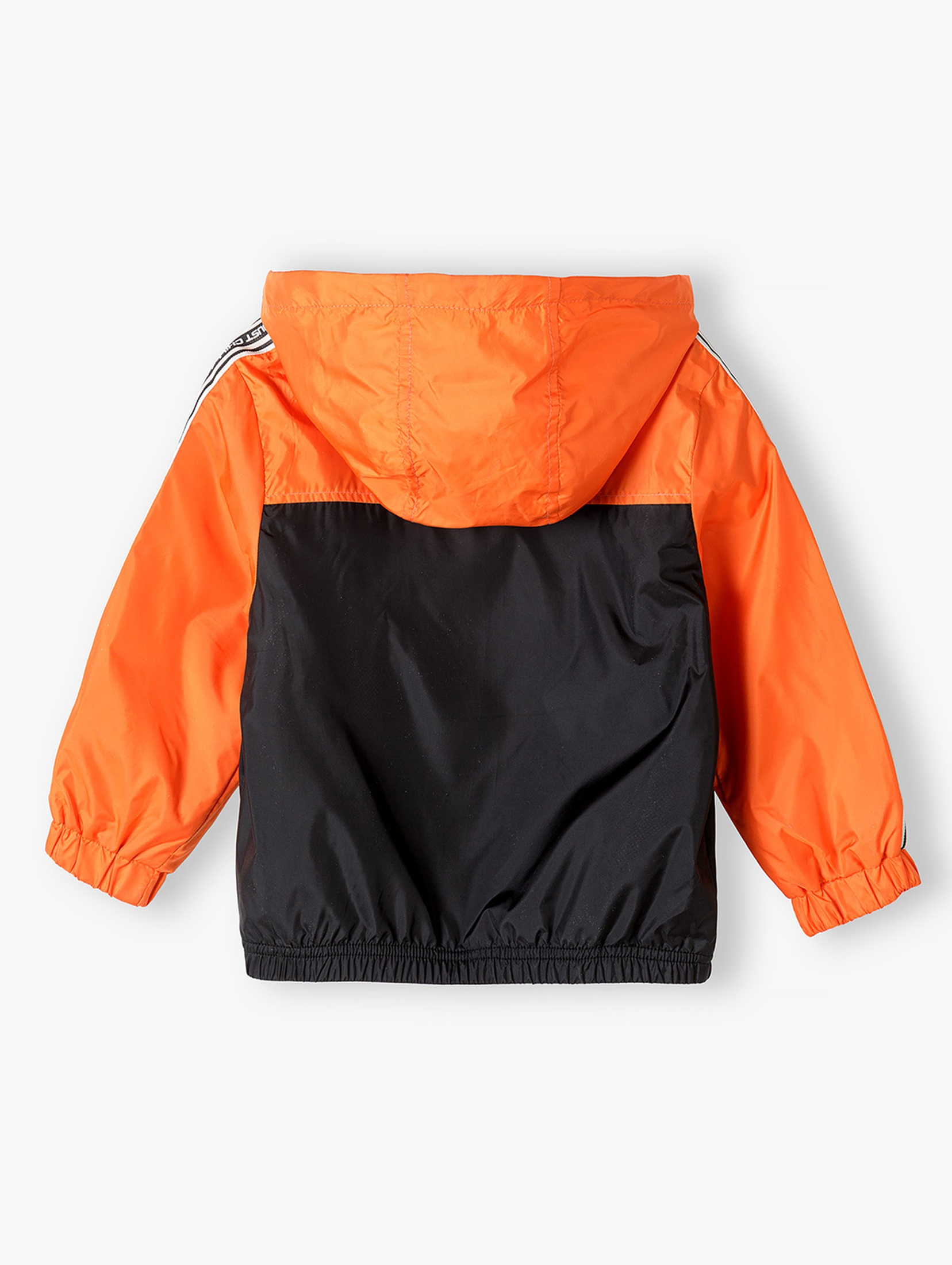 Pomarańczowa kurtka typu wiatrówka dla niemowlaka z kapturem