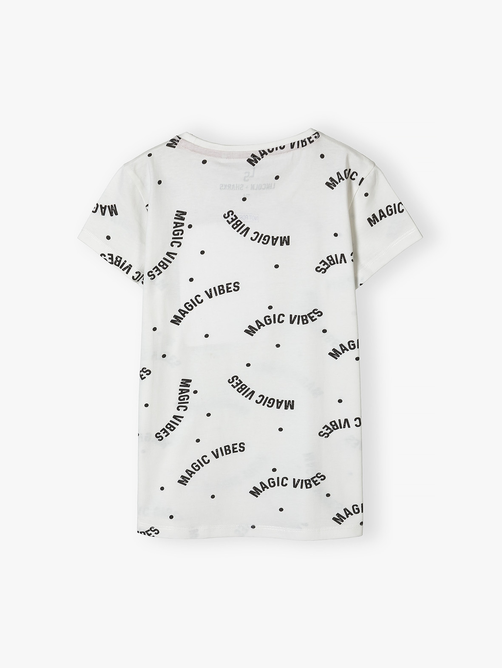 Kremowy t-shirt bawełniany dla dziewczynki z napisami Magic Vibes