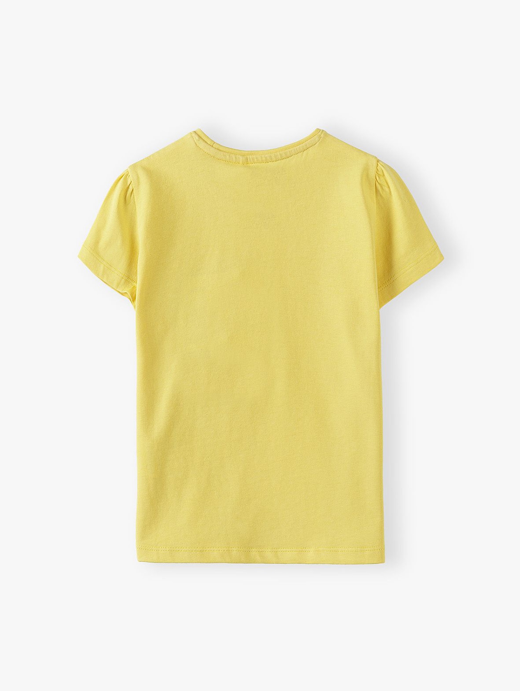 Bawełniany żółty t-shirt dziewczęcy z listkami