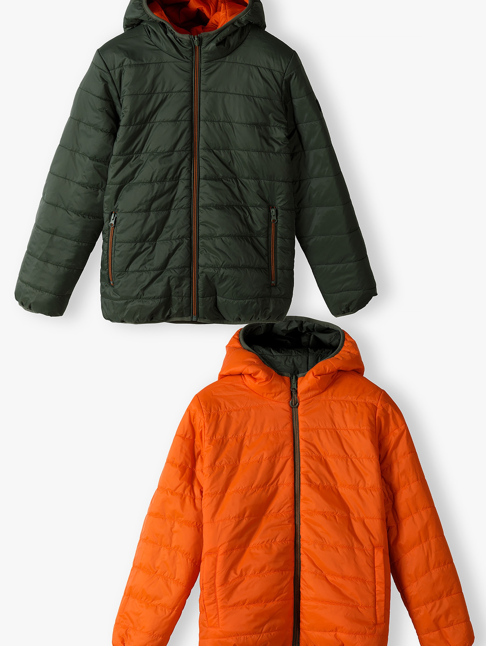 Dwustronna przejściowa kurtka dla chłopca - pomarańczowo-zielona - Lincoln&Sharks