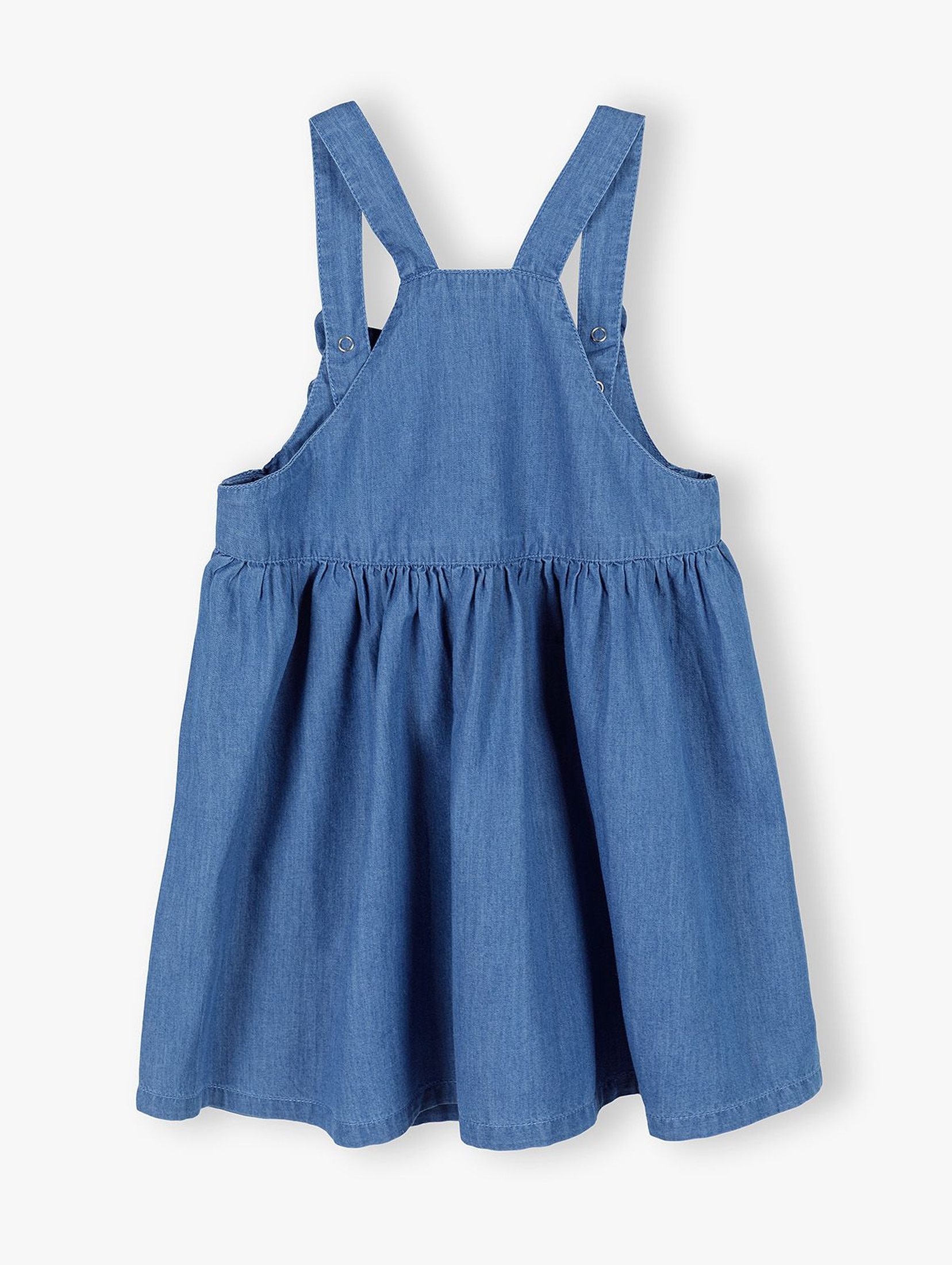 Jeansowa spódnica ogrodniczka z ozdobnymi kokardkami - niebieska