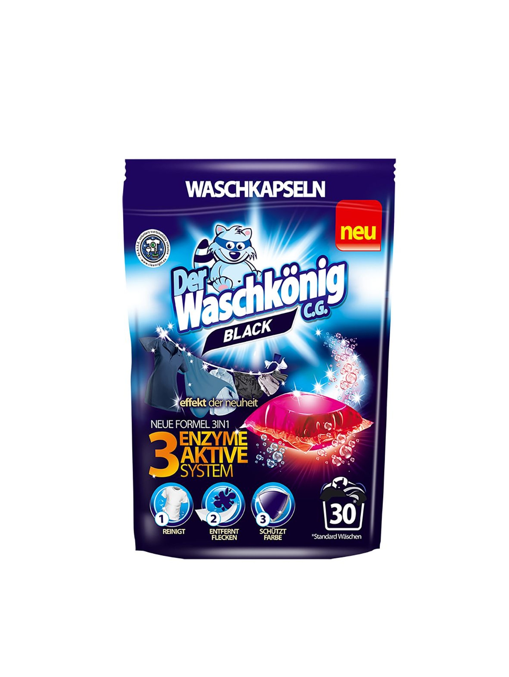 Der Waschkönig C.G. Mega Caps 3w1-kapsułki do prania - Doypack Czarny 30 szt.