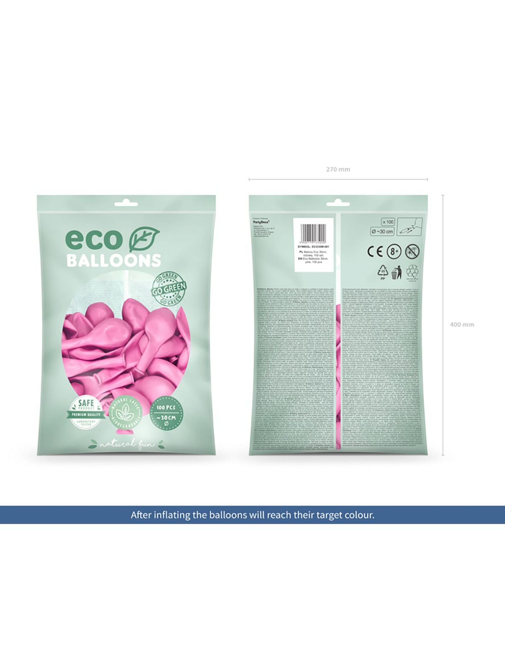 Balony Eco 30cm metalizowane, różowy 100szt