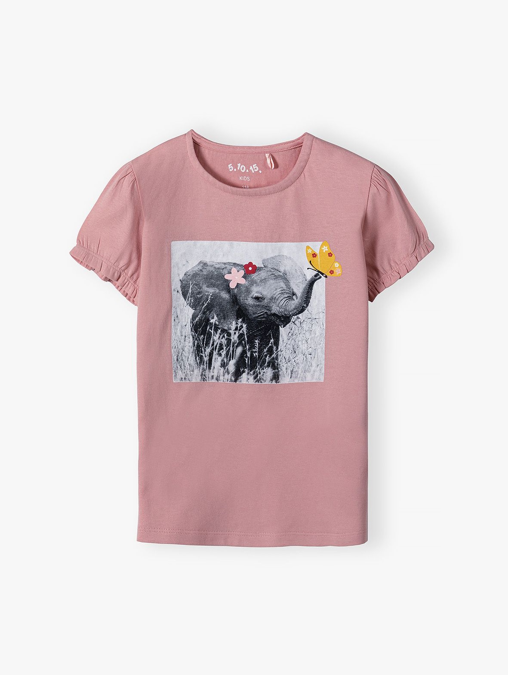 Bawełniany T-shitrt ze słoniem - różowy