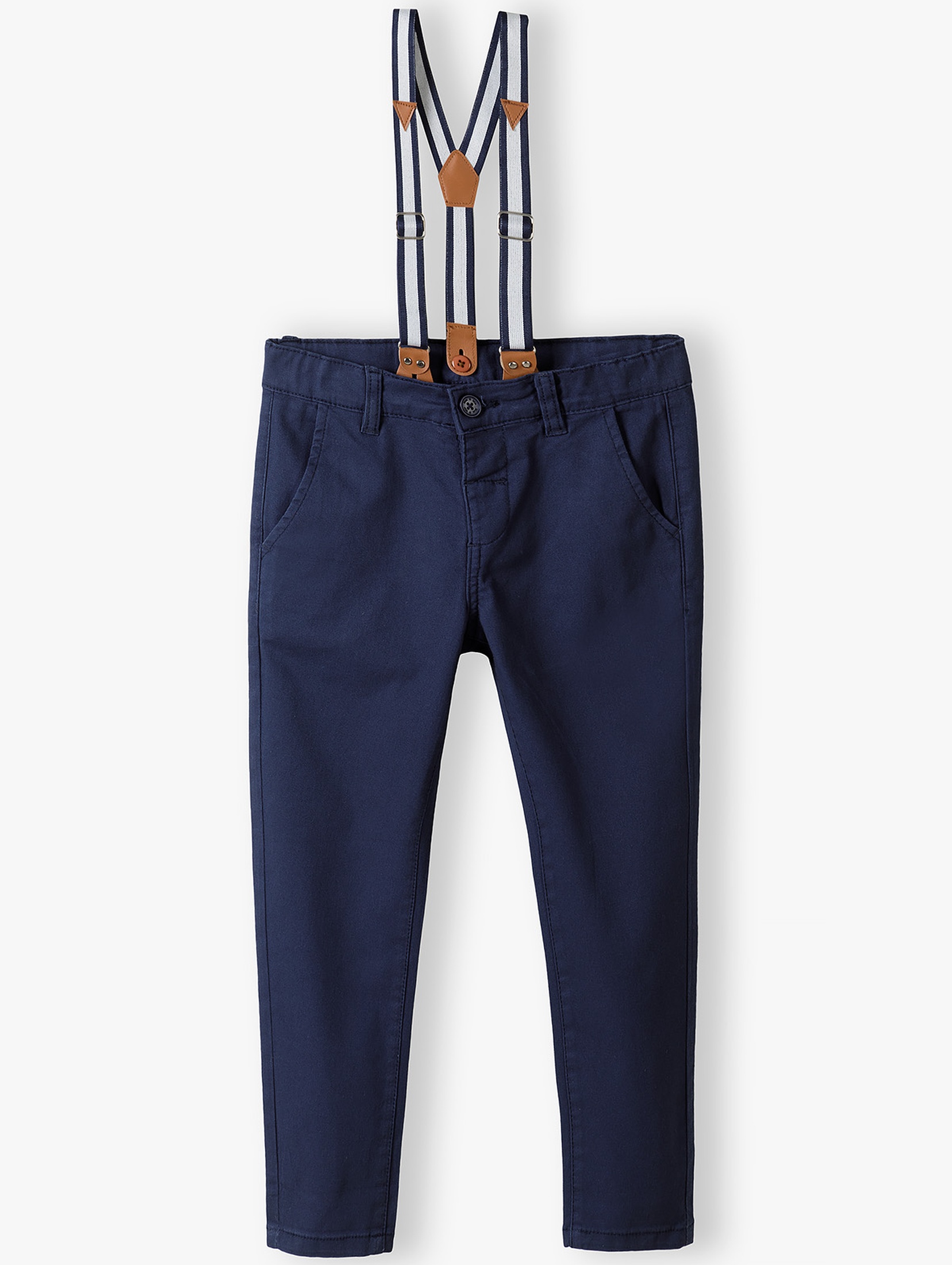 Granatowe spodnie dla chłopca regular z szelkami