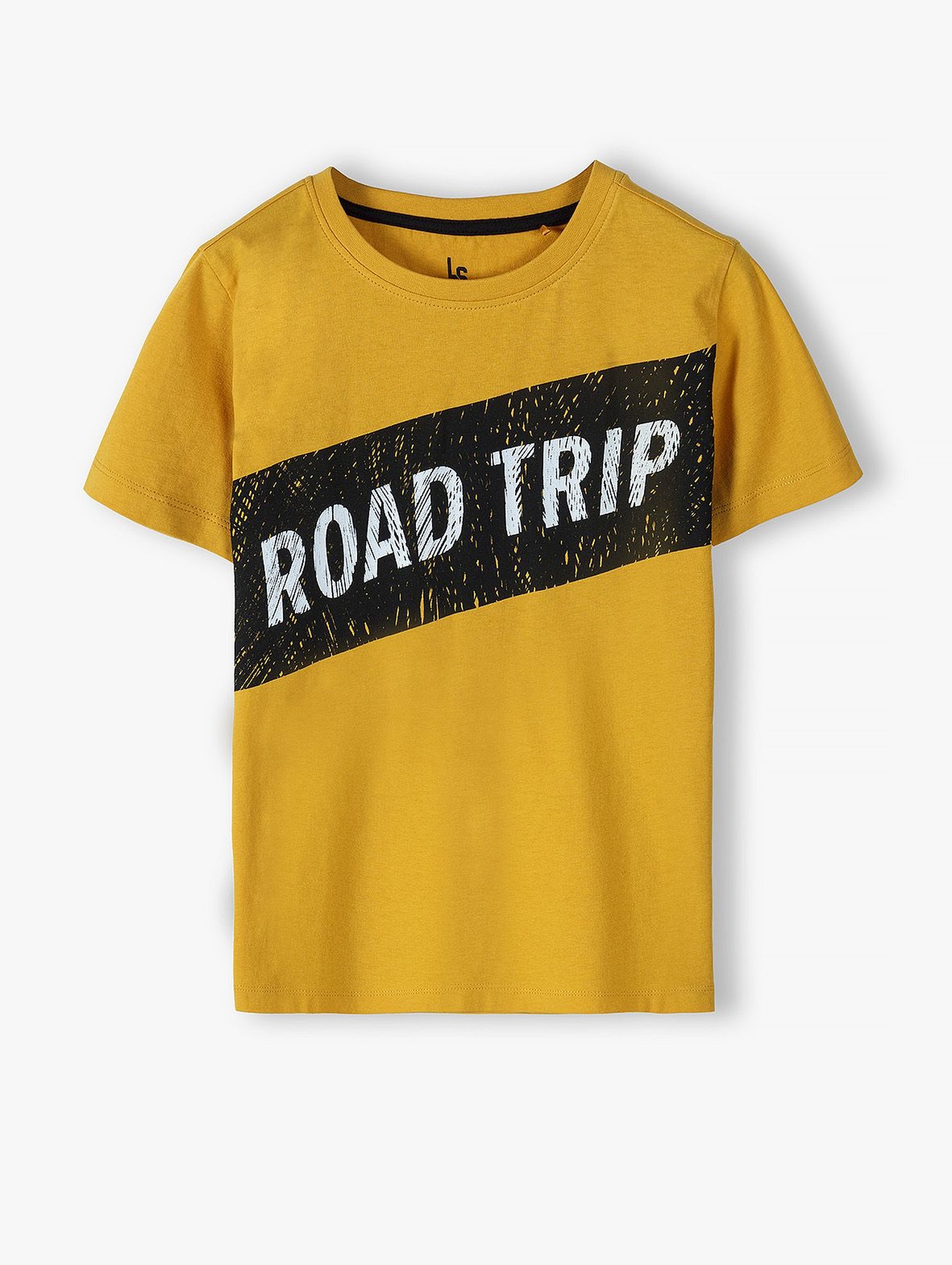 Bawełniany t-shirt chłopięcy żółty z napisem- Road Trip