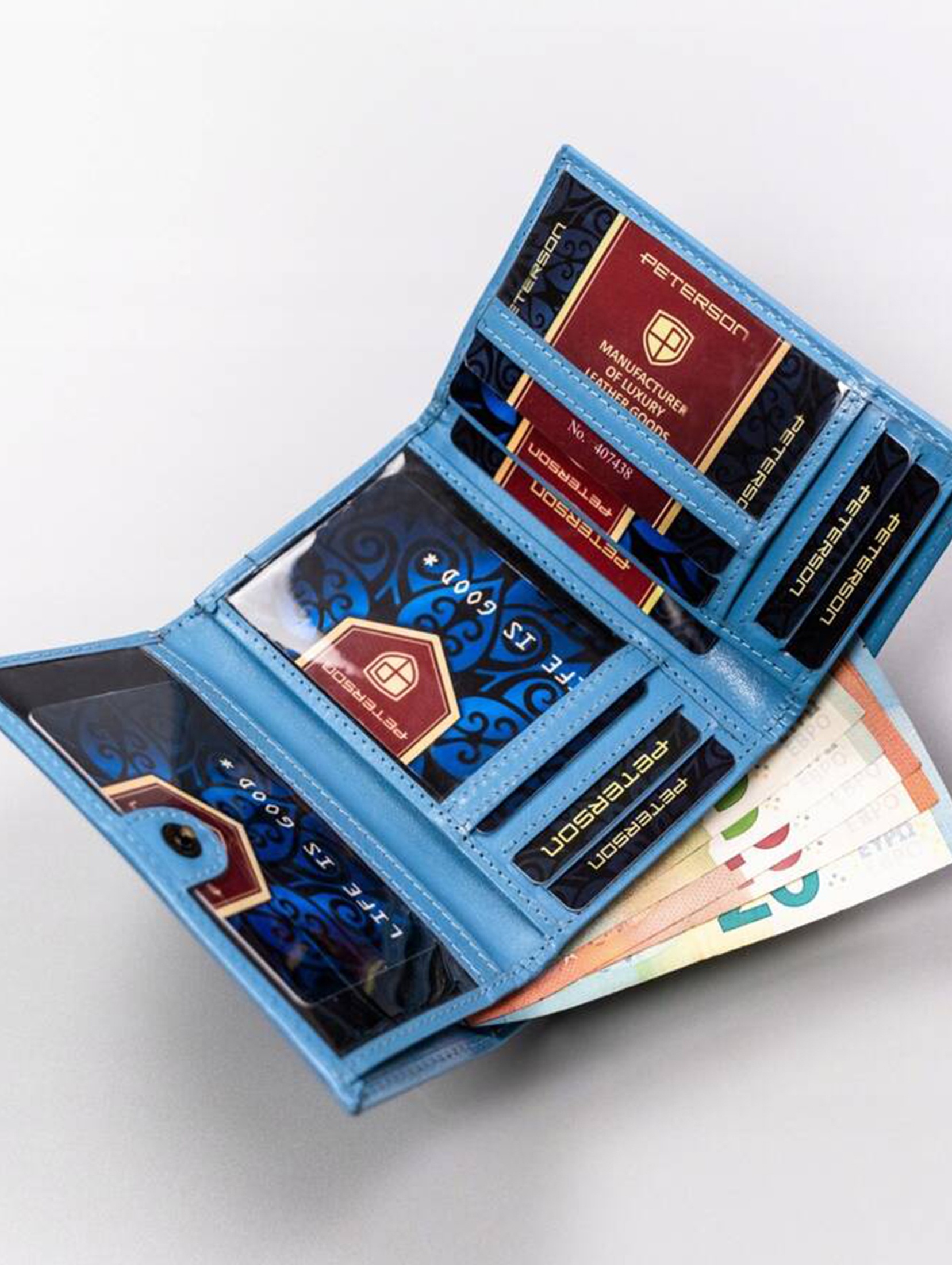 Elegancki portfel damski ze skóry naturalnej — Peterson niebieski