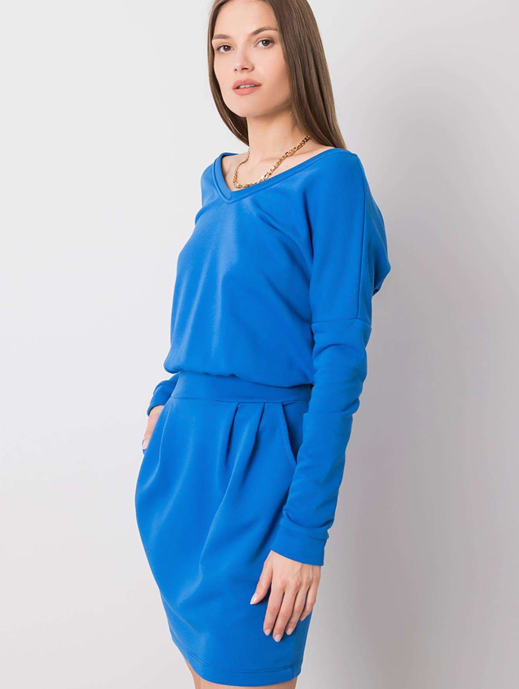 Ciemnoniebieska sukienka dresowa damska - mini