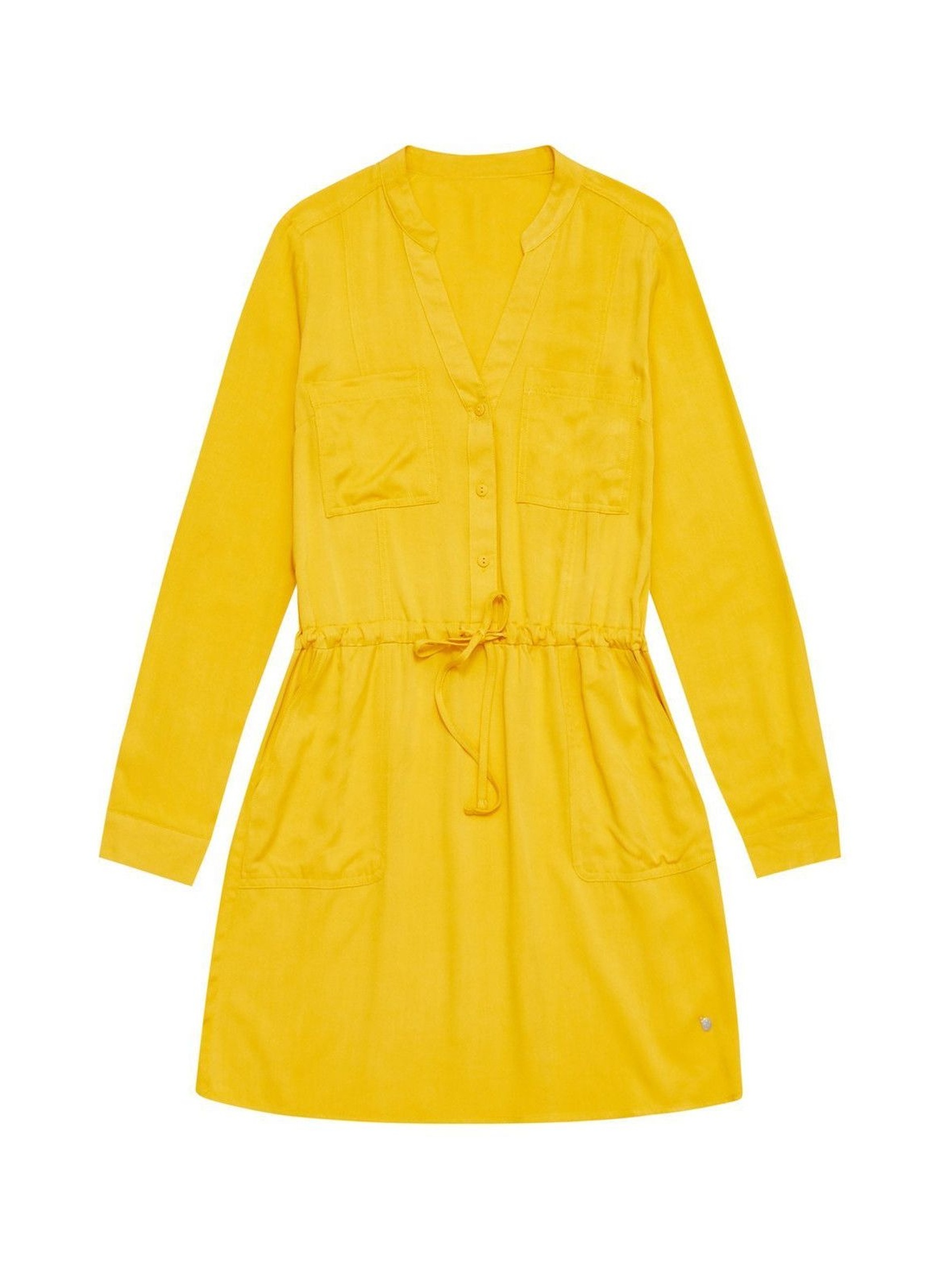 Żółta sukienka damska ze ściągaczem w pasie