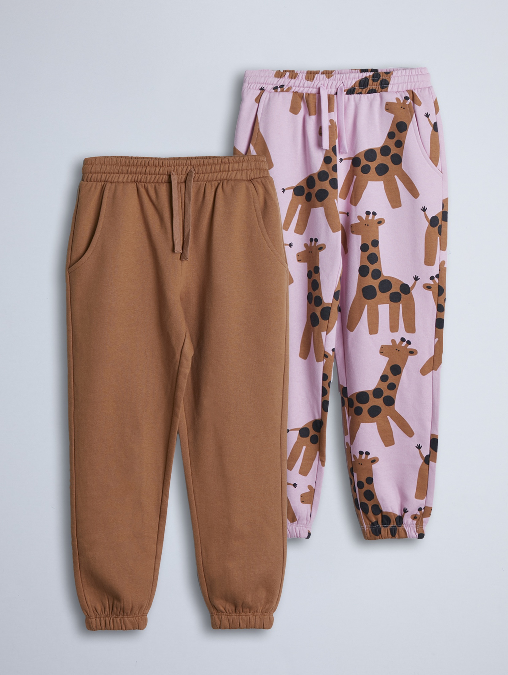 Spodnie dresowe - brązowe i różowe w żyrafy - 2pak - Limited Edition