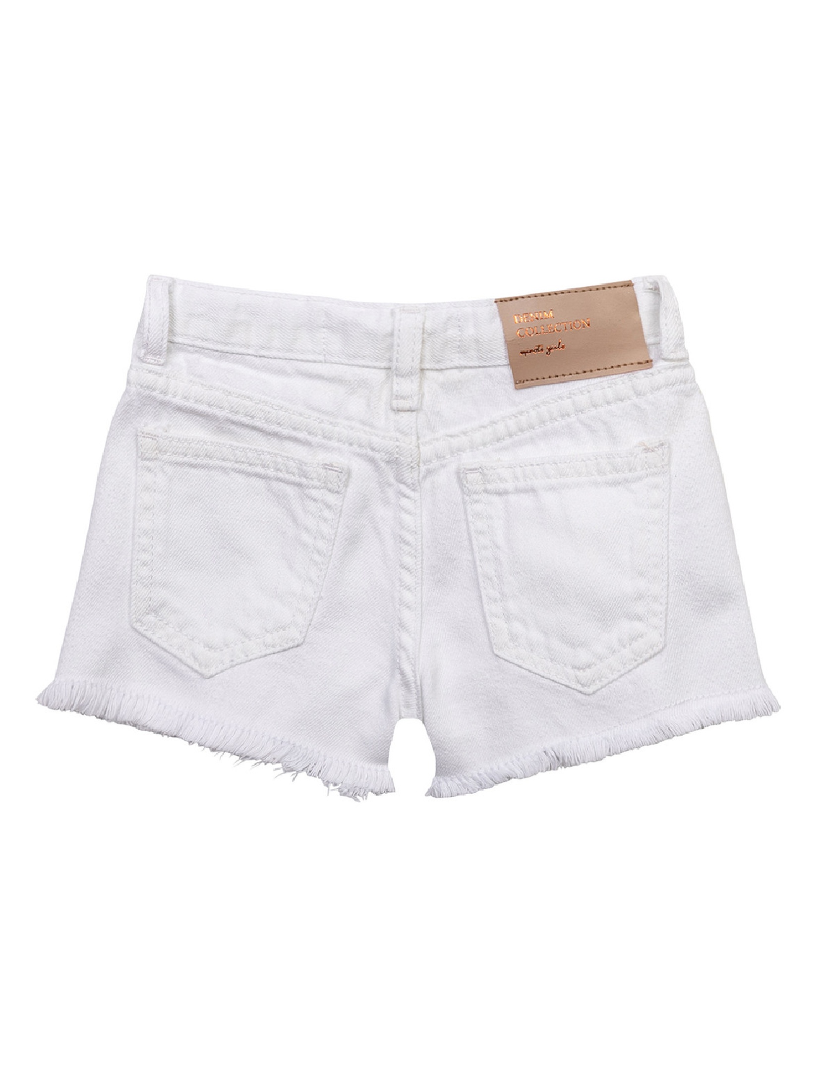 Jeansowe szorty z dekoracyjnym wykończeniem nogawek dziewczęce - białe