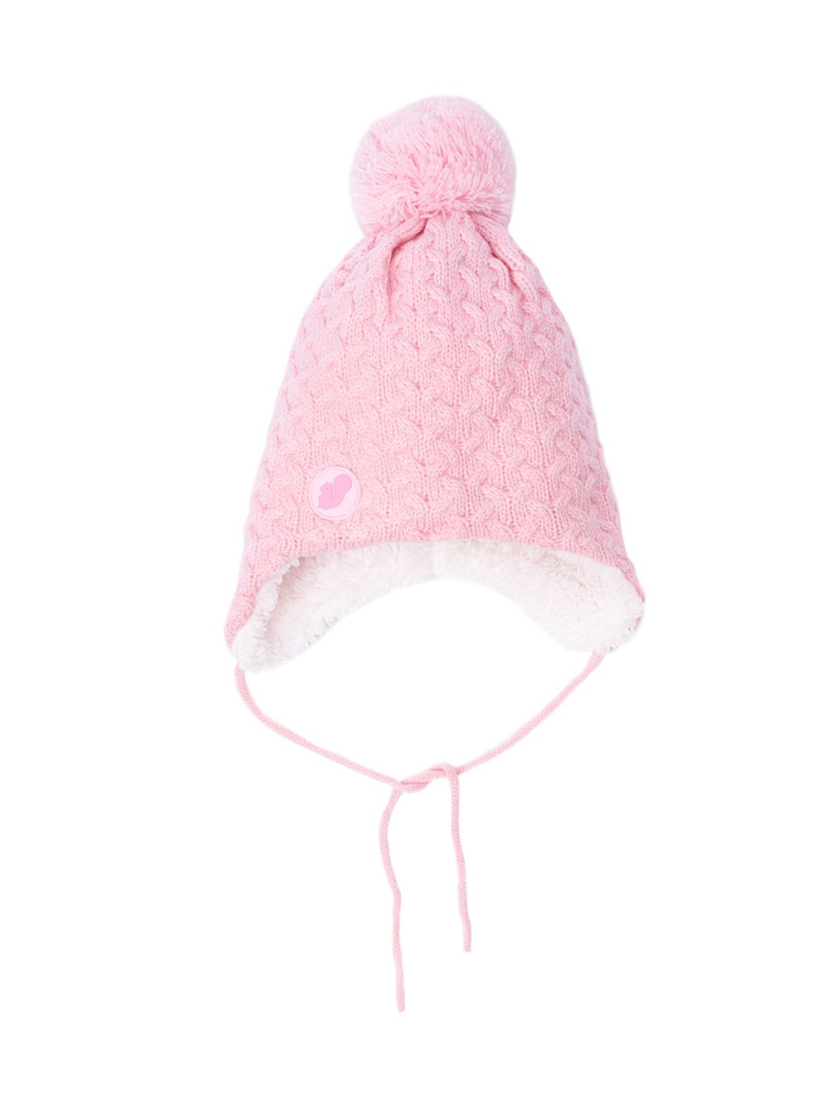 Różowa ciepła czapka na zimę - wiązana