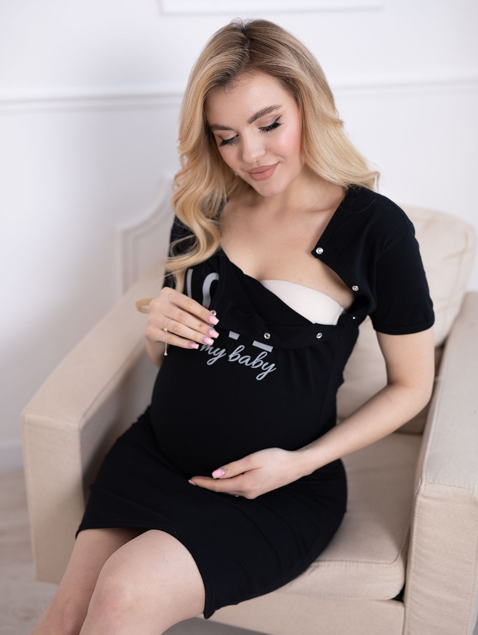 Bawełniana koszula dla kobiet w ciąży i karmiących z Love my baby - czarna