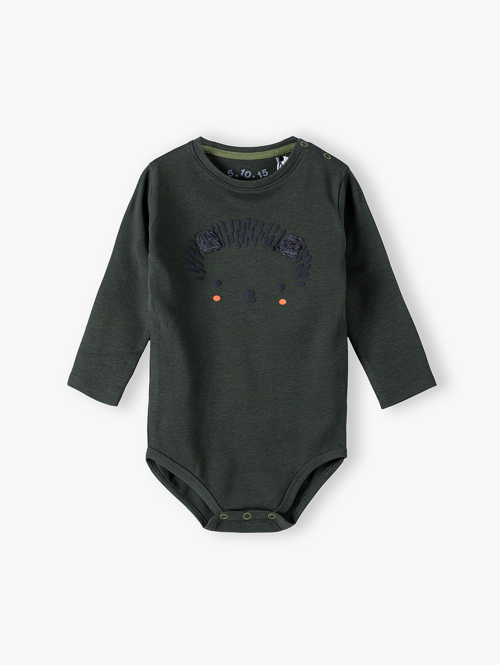 Bawełniane body niemowlęce z jeżykiem na długi rękaw - ciemnozielone