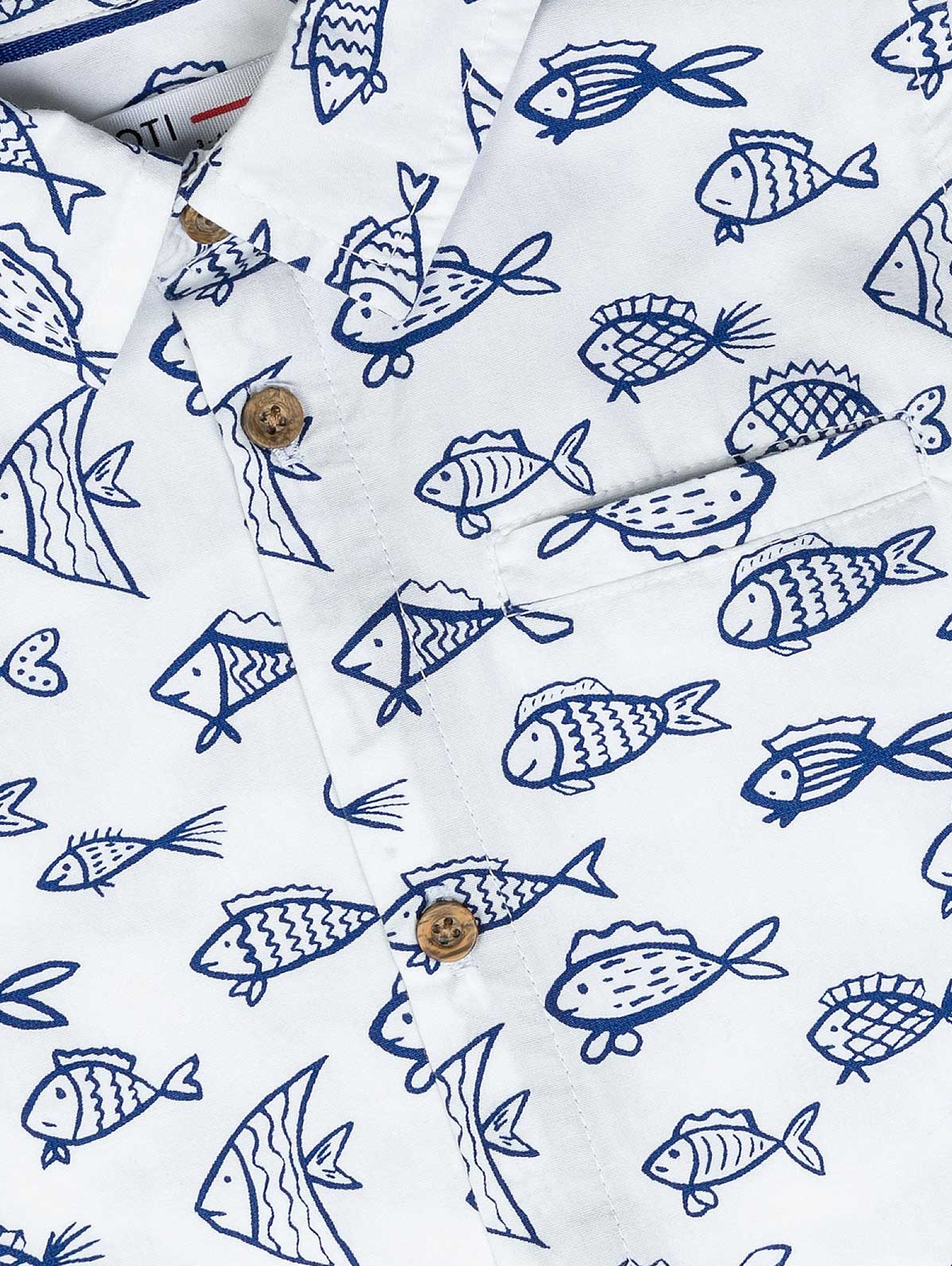 Koszula bawełniana z krótkim rękawem w nadrukowane rybki