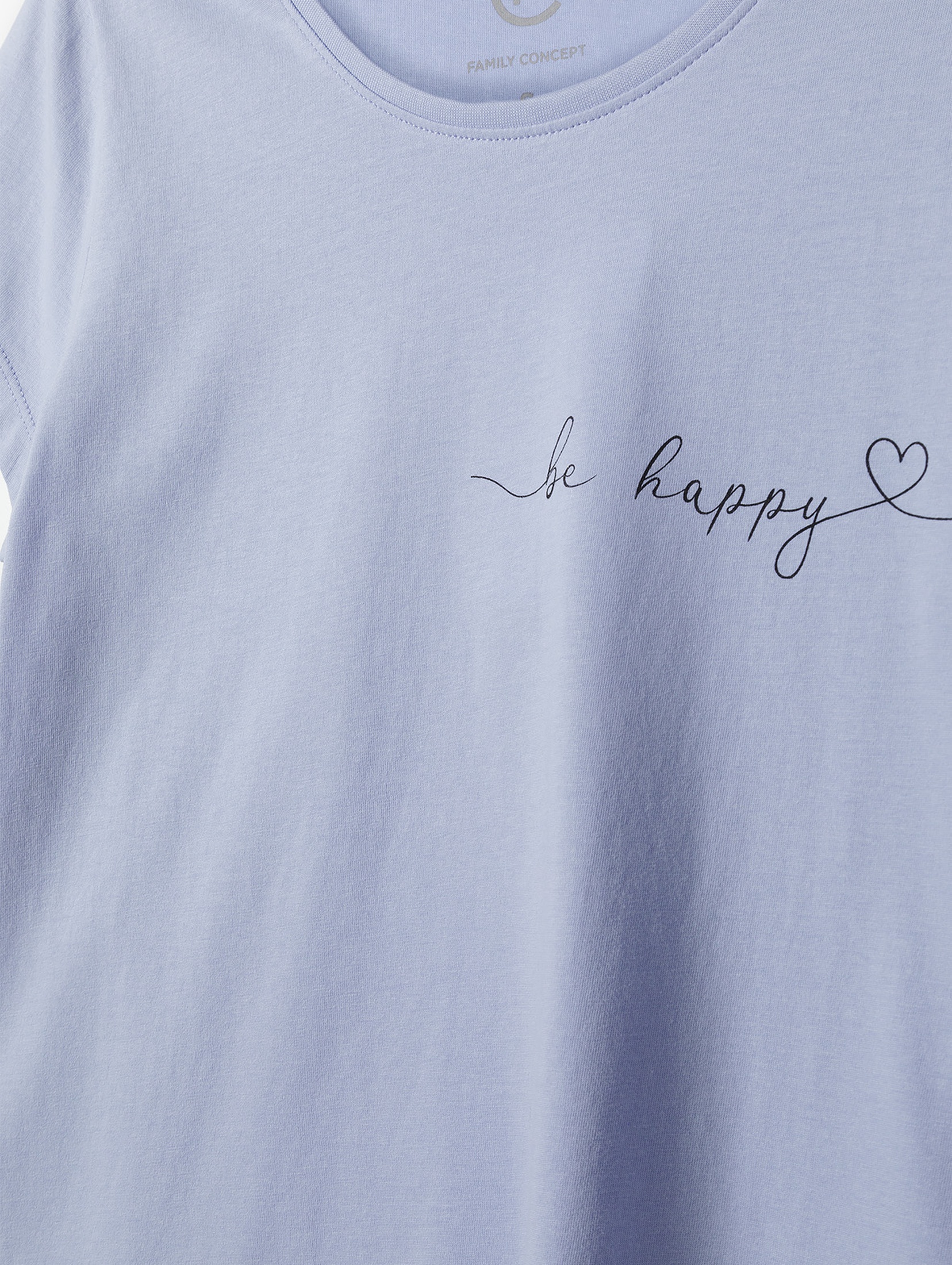 T-shirt damski bawełniany niebieski z napisem - Be happy