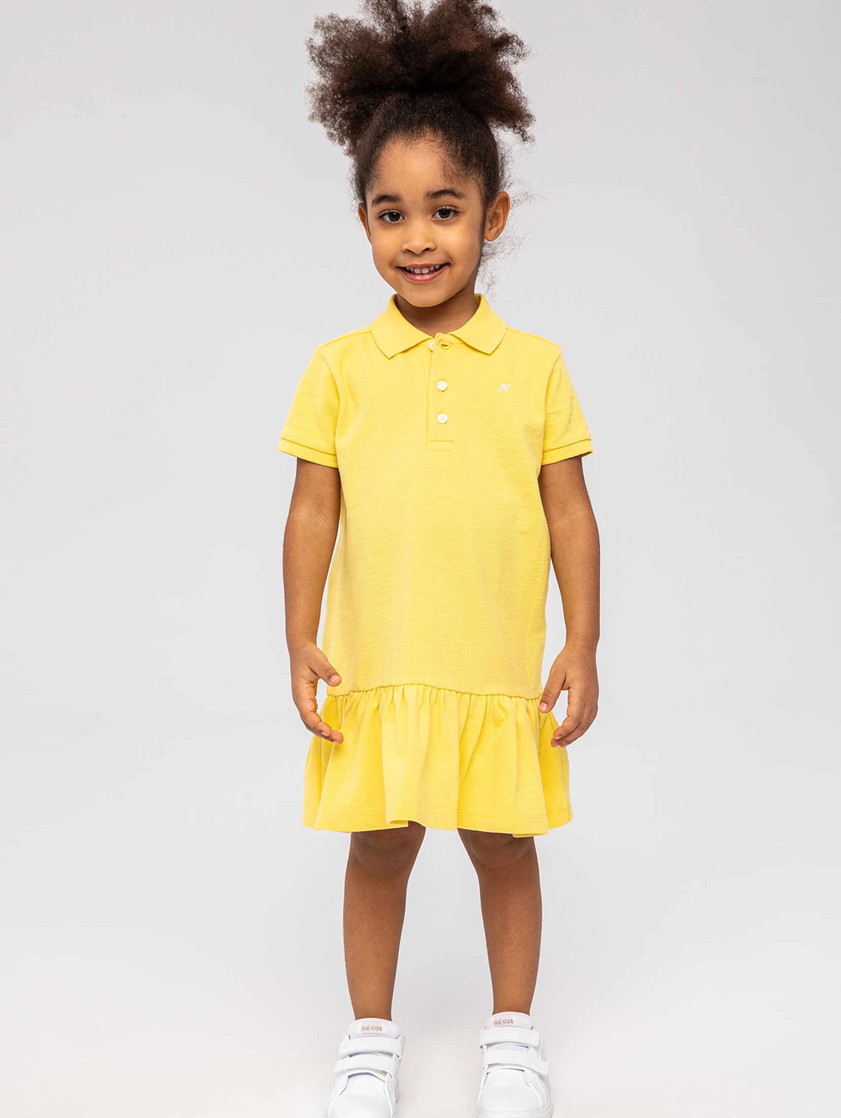 Żółta sukienka polo z krókim rękawem dla dziewczynki