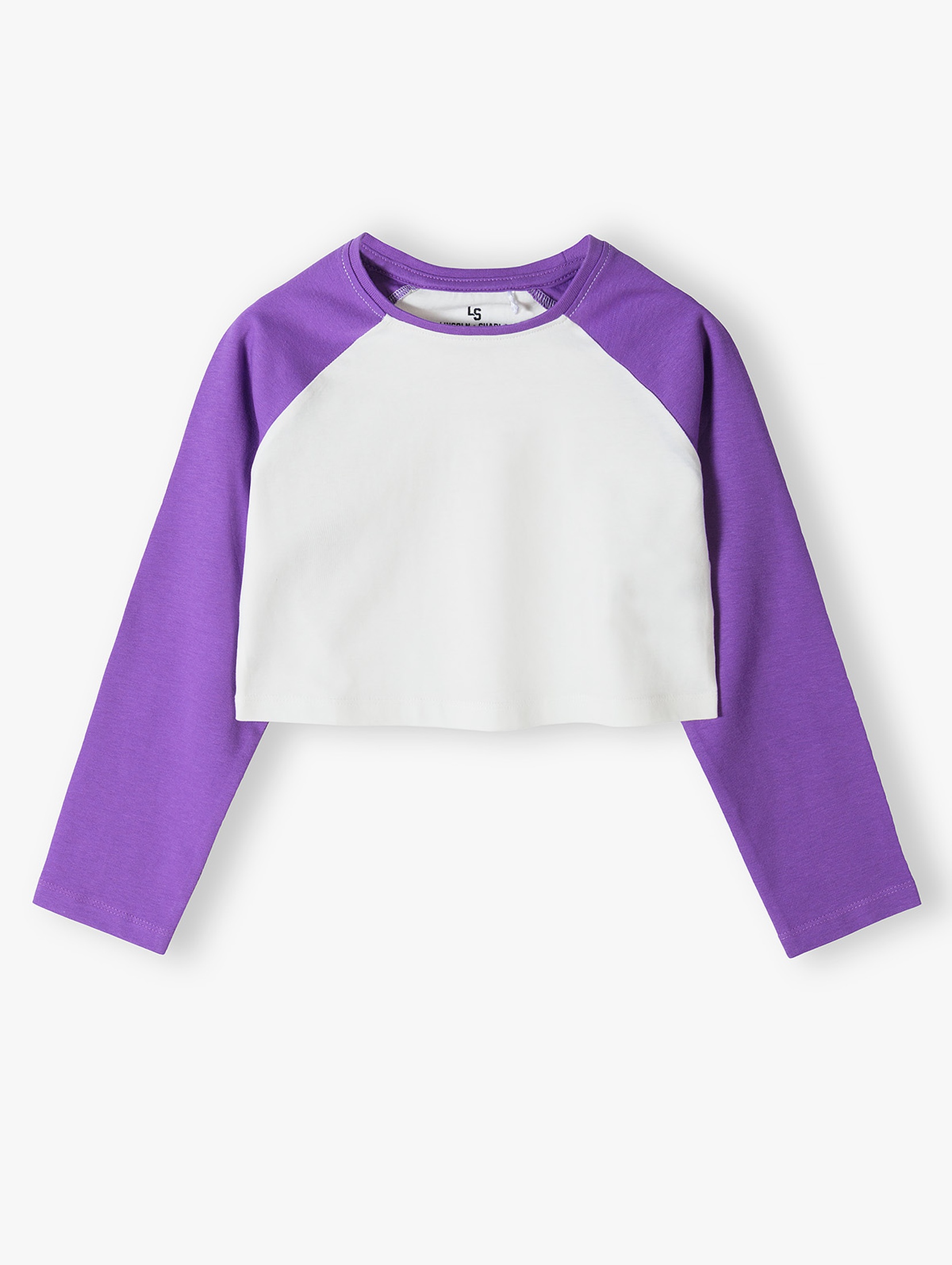 Bawełniana bluzka dziewczęca z fioletowymi rękawami