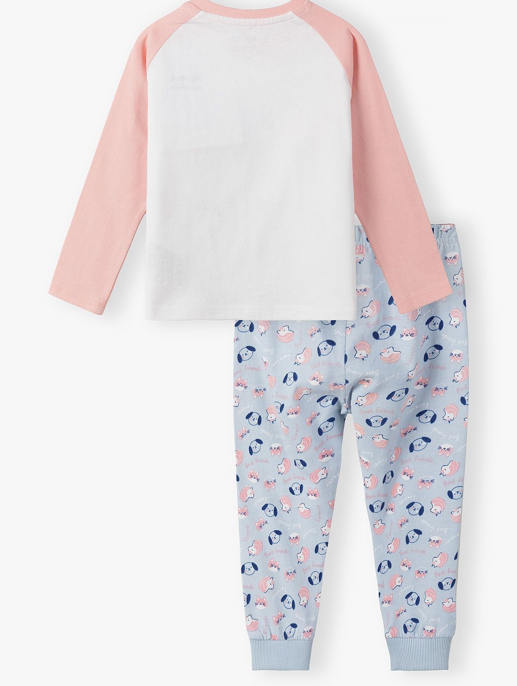 Dwuczęściowa piżama dla dziewczynki - bluzka z długim rękawem + długie spodnie w zwierzątka - kolorowa