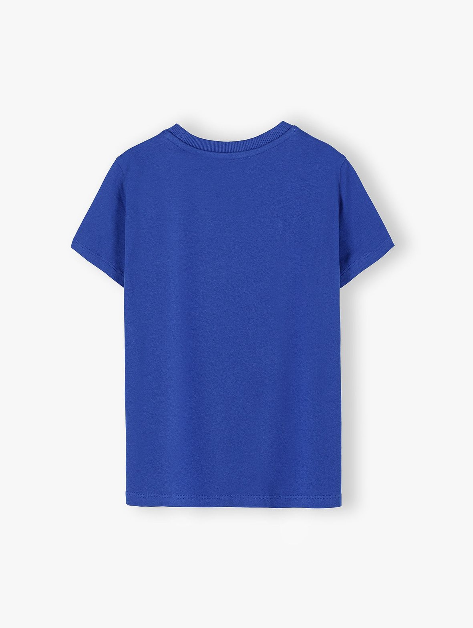Bawełniany t-shirt chłopięcy z dinozaurem - niebieski