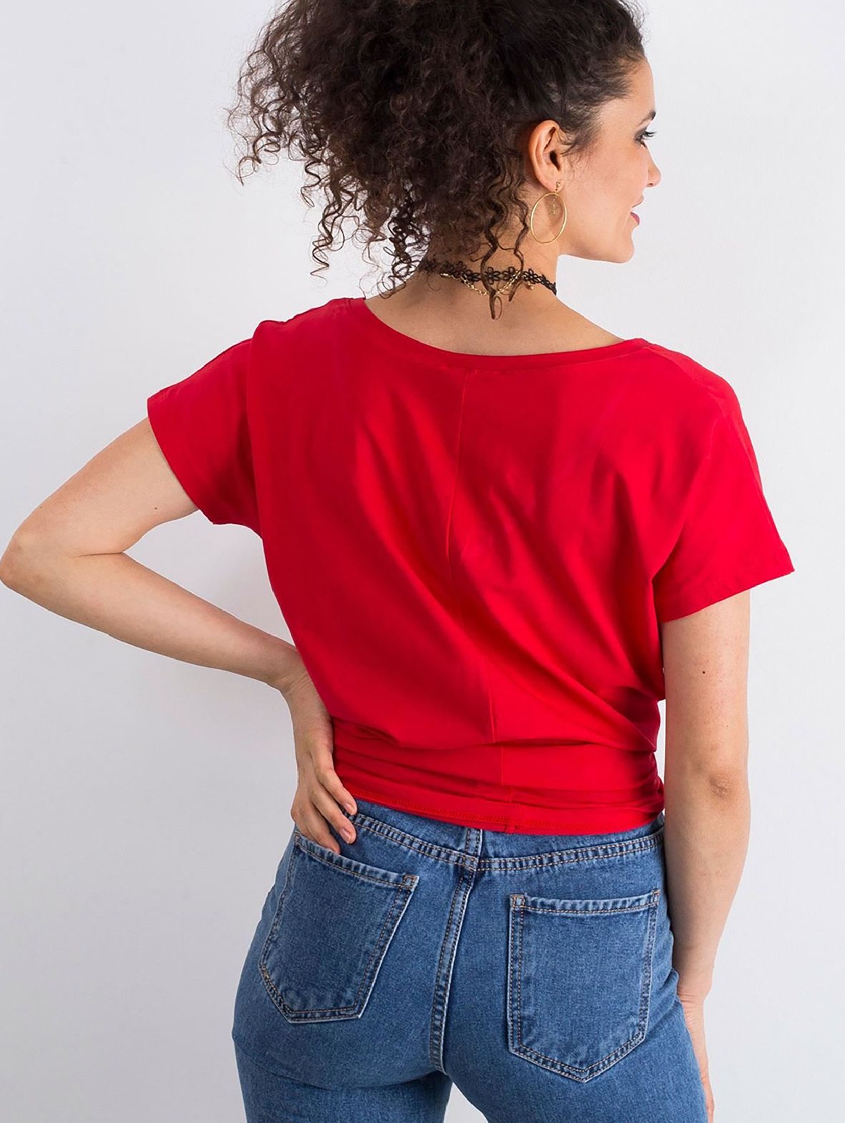 Bawełniany t-shirt V-neck czerwony