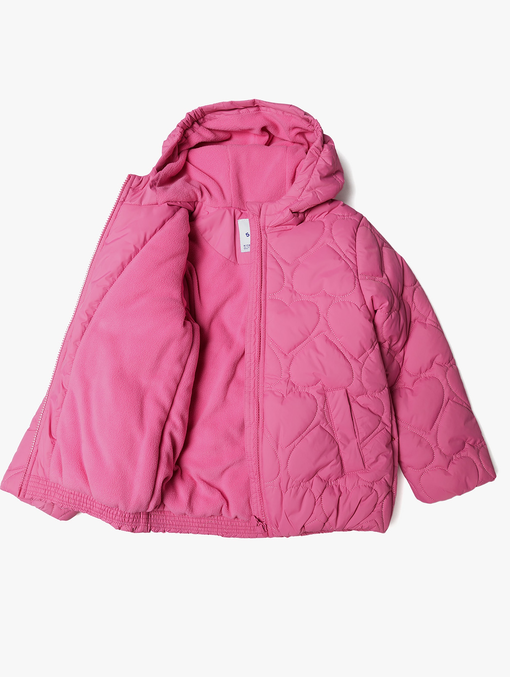 Przejściowa kurtka dziewczęca pikowana - różowa w serduszka