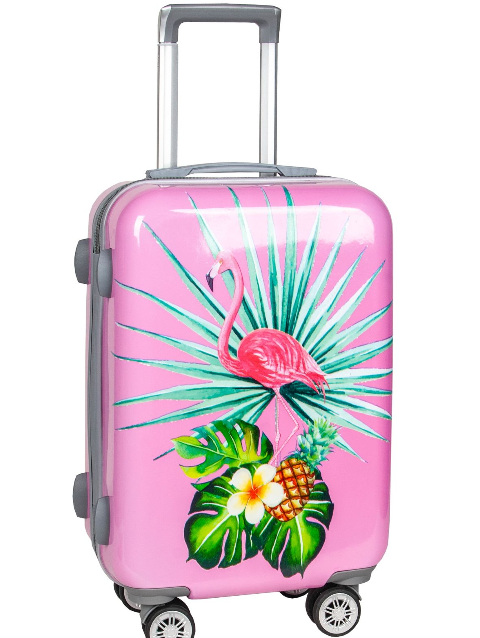 Mała walizka PASO różowa z flamingiem 48×33×23cm