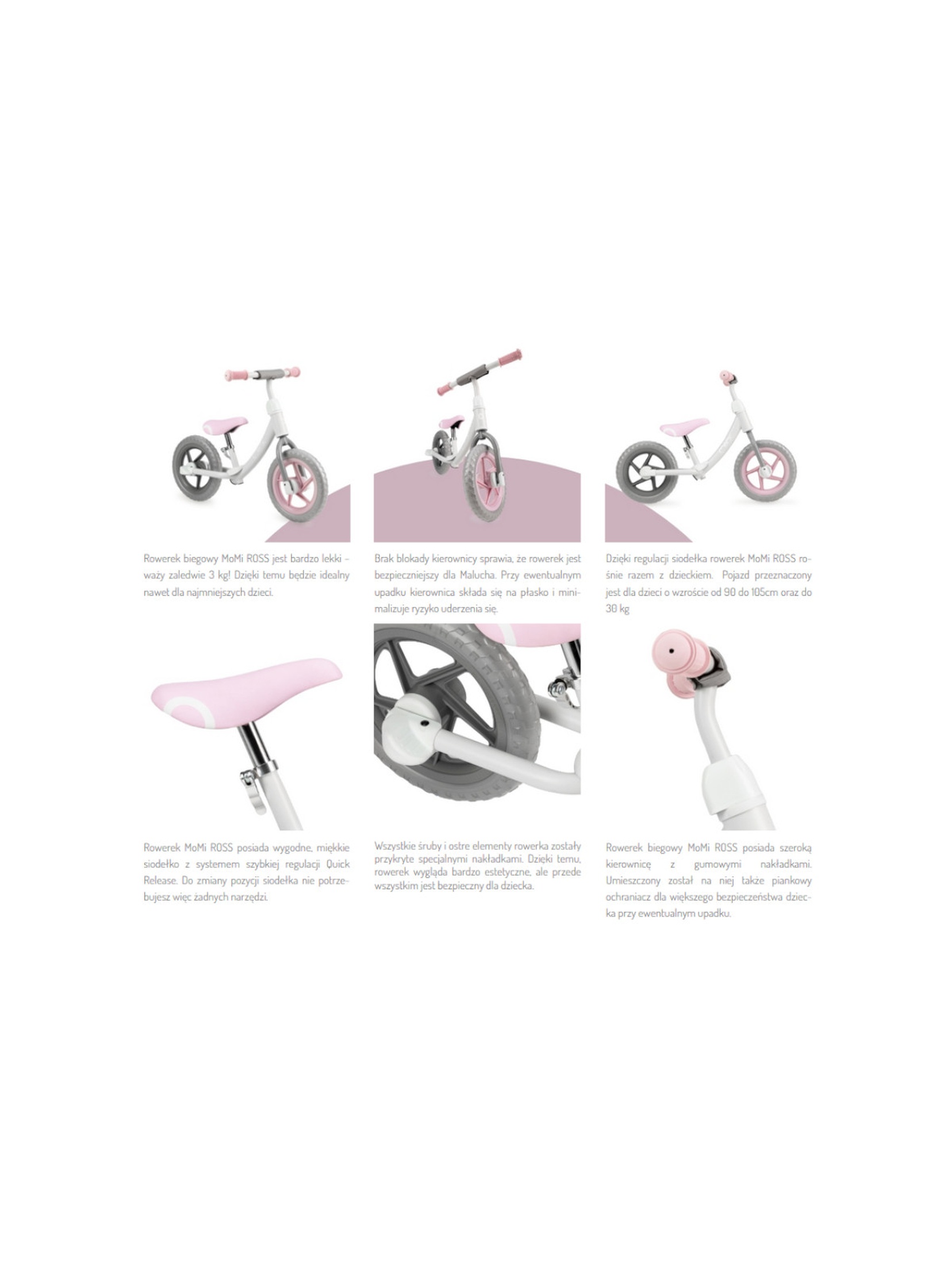 ROSS rowerek biegowy szaro -różowy MoMi