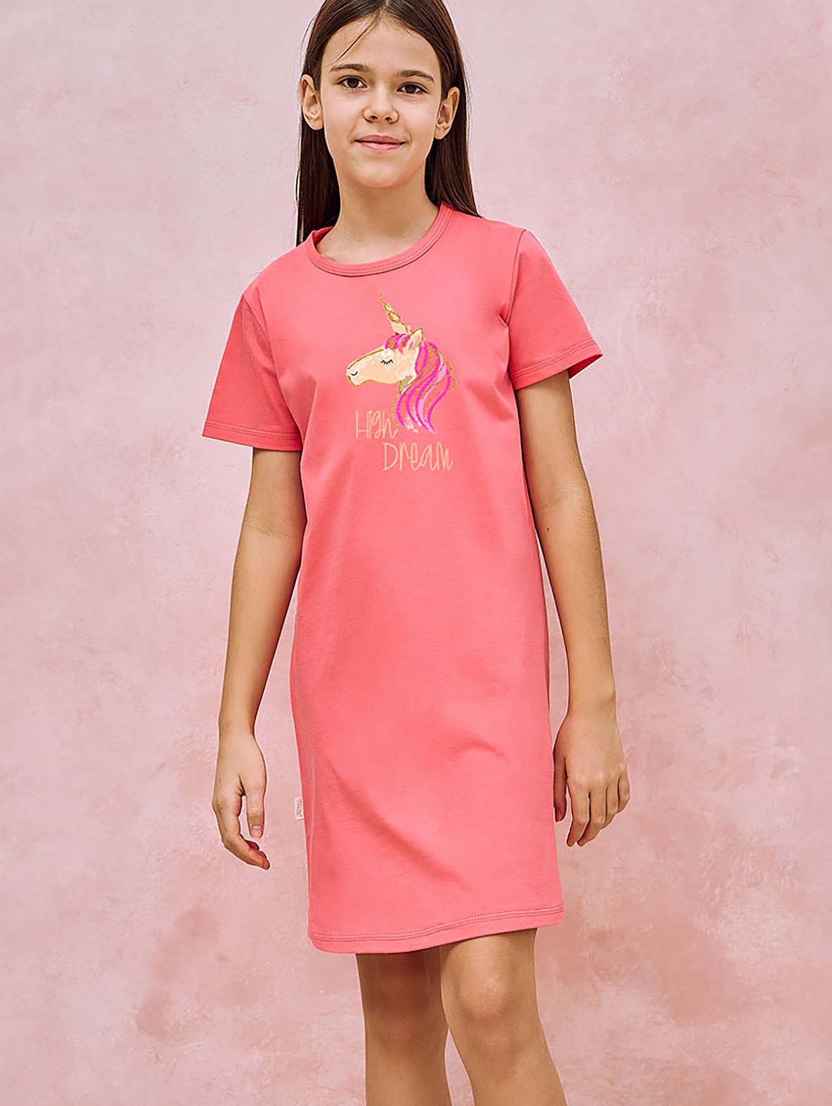 Dziewczęca różowa koszula nocna Mila Taro z jednorożcem