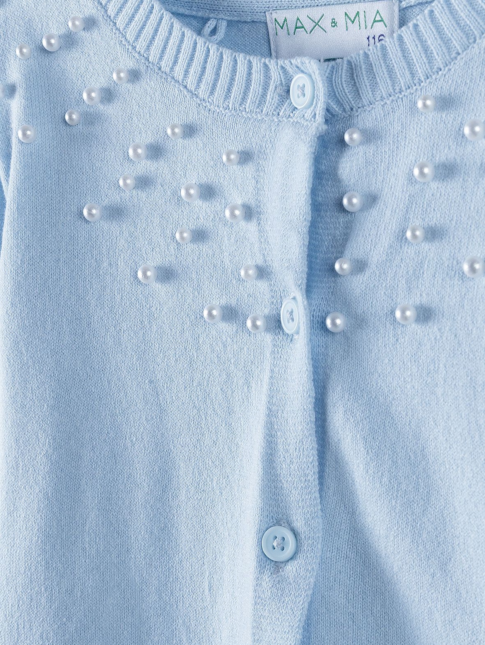 Sweter dziewczęcy niebieski z ozdobnymi perełkami