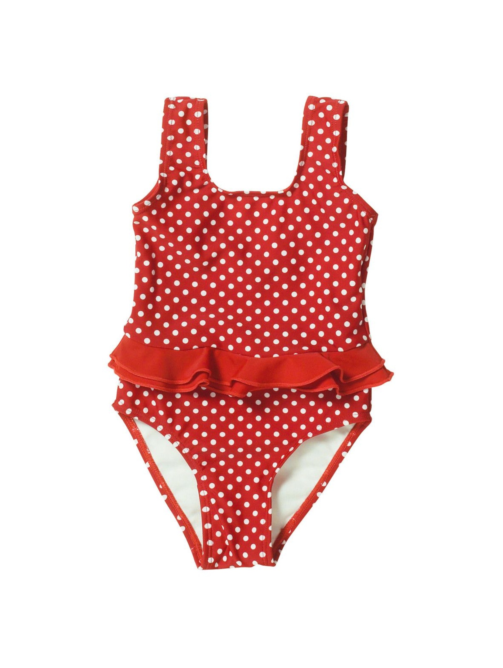 Jednoczęściowy strój kąpielowy-czerwony w białe kropki z filtrem UV
