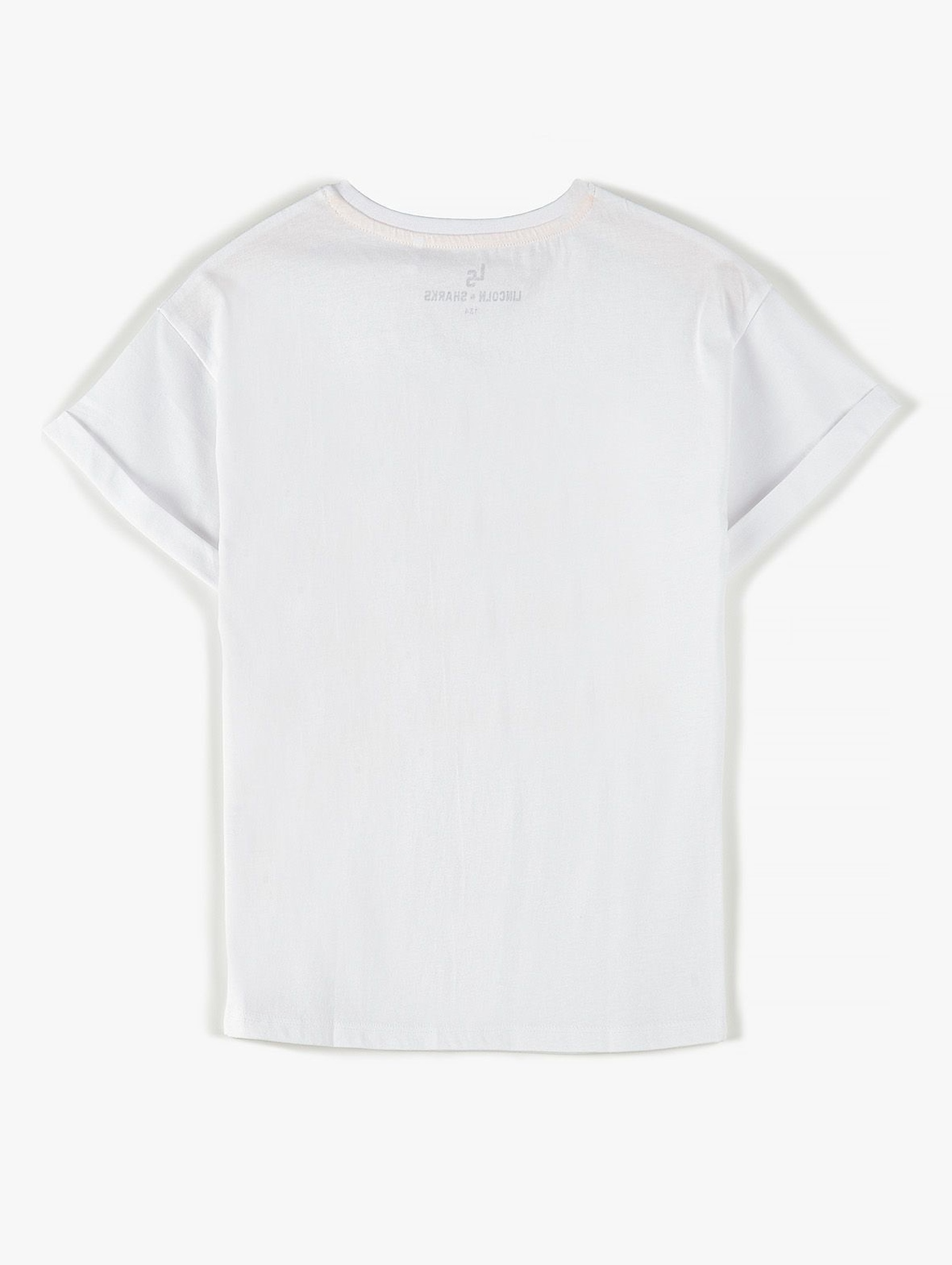 Bawełniany T- shirt dziewczęcy biały z nadrukiem z przodu- 100% bawełna