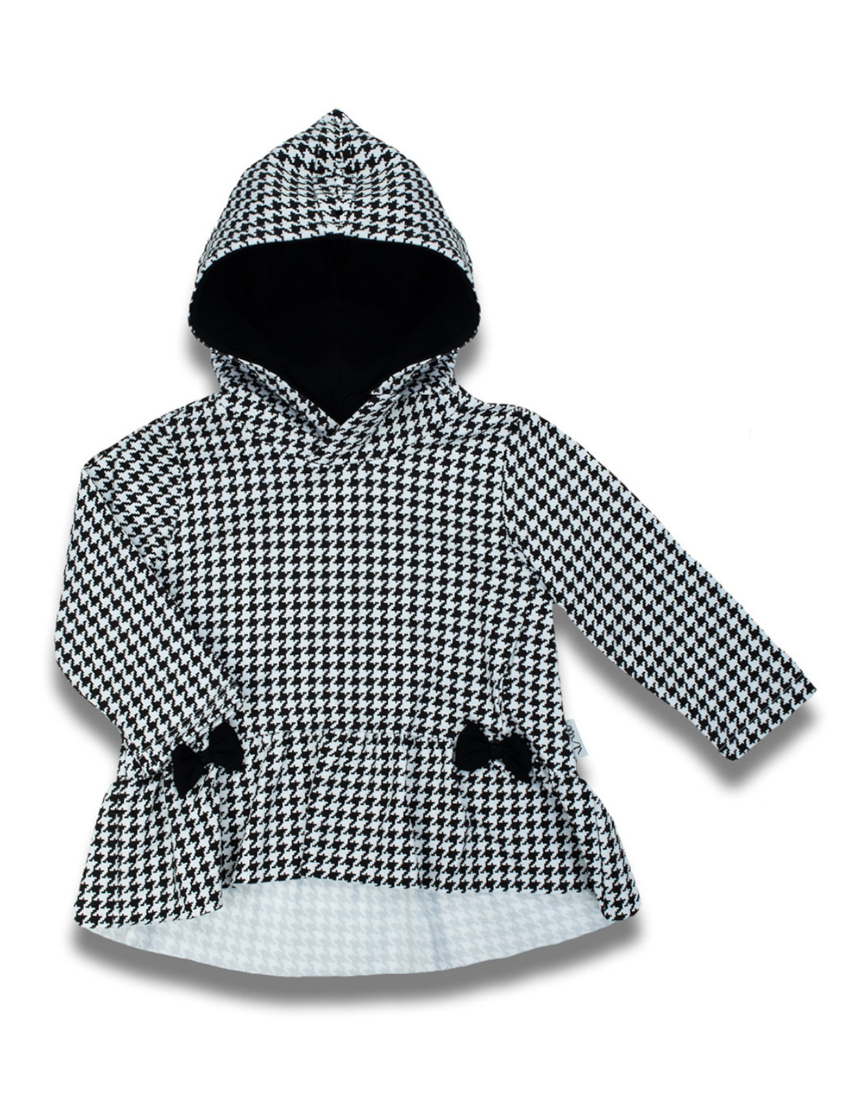 Bluza bawełniana z kapturem czarno-biała w pepitkę dla dziewczynki