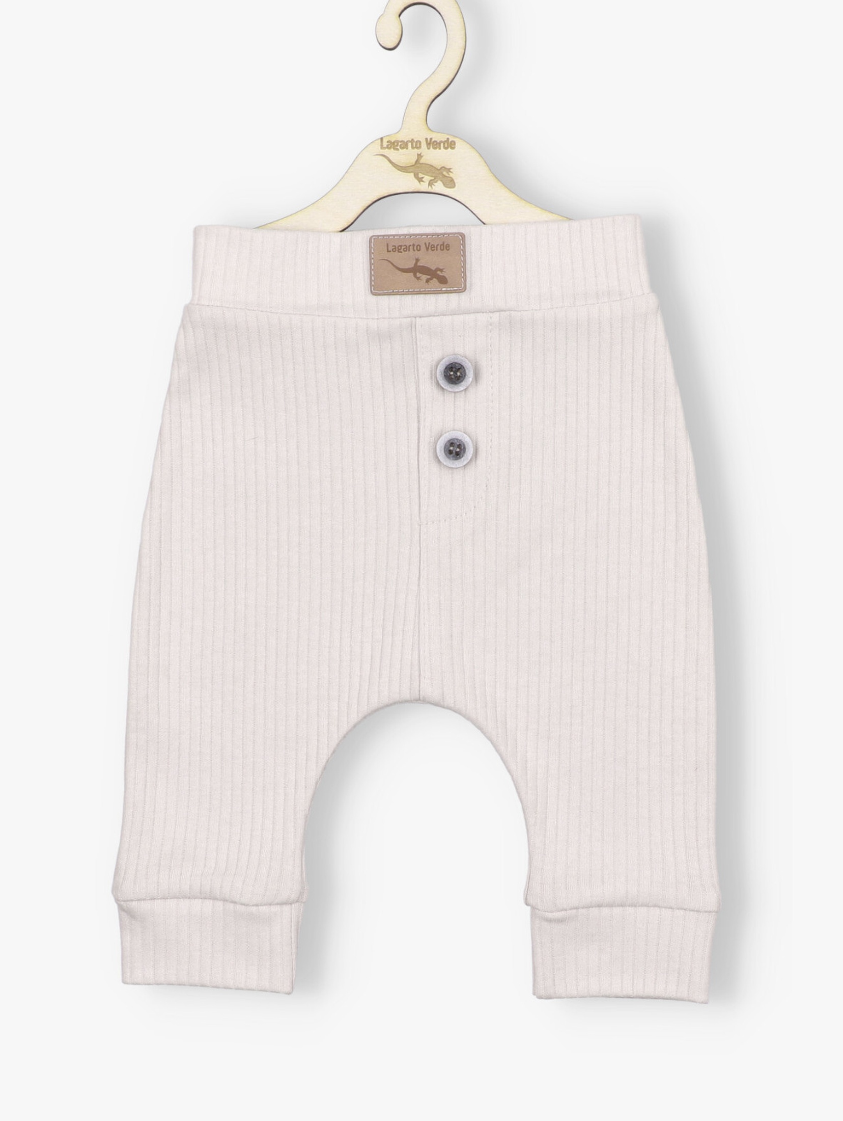 Spodnie niemowlęce z dzianiny prążkowej - ecru - Lagarto Verde