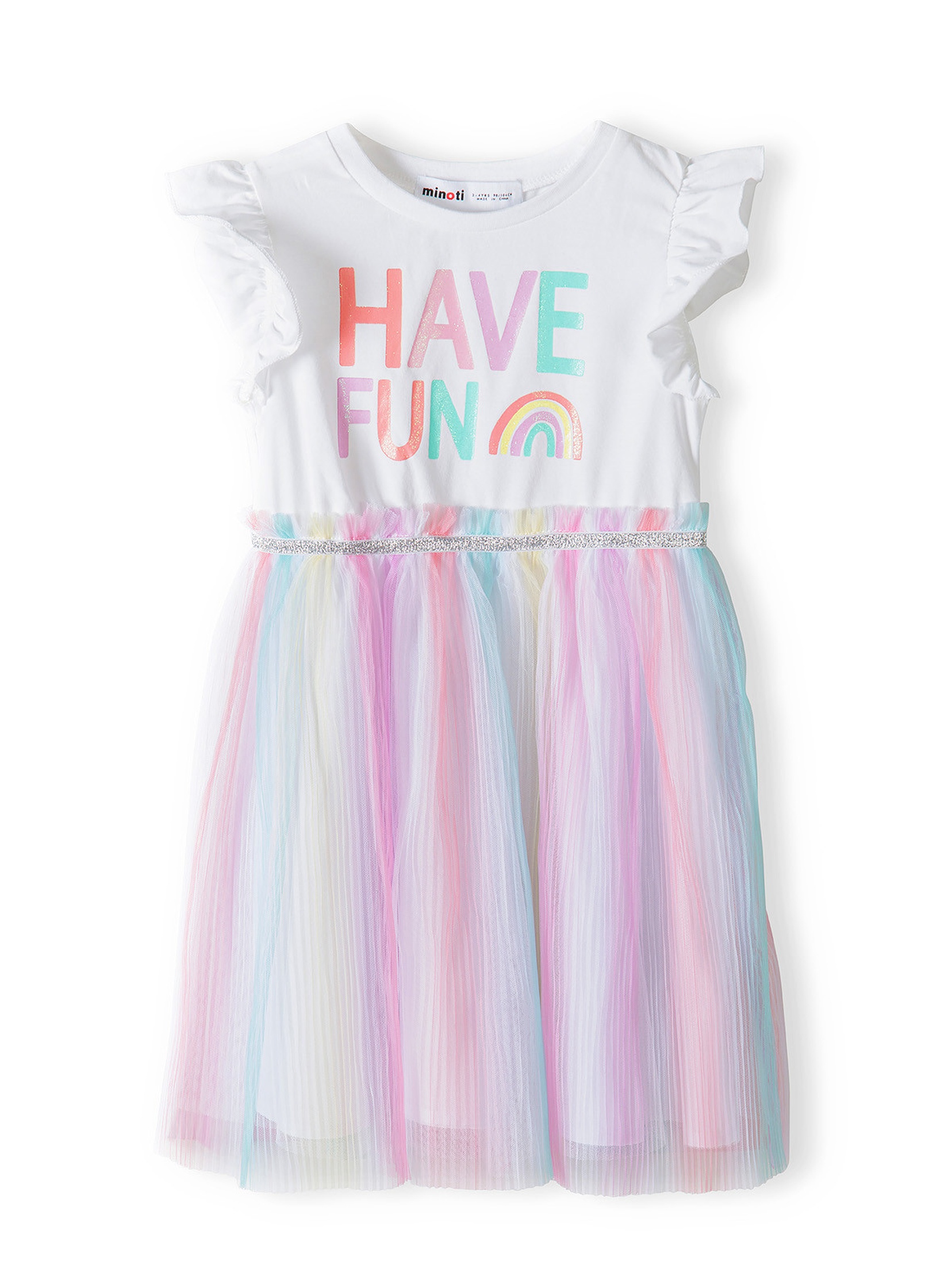 Kolorowa sukienka dla dziewczynki z krókim rękawem- Have fun